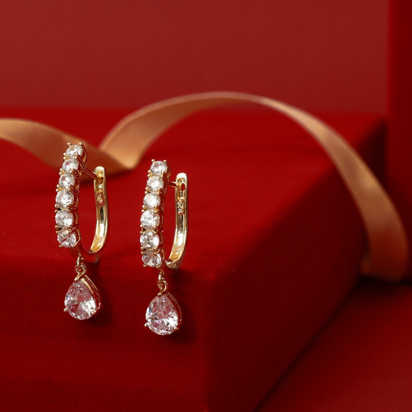 Drop of Light CZ Gold Plated Silver Hoop Earrings