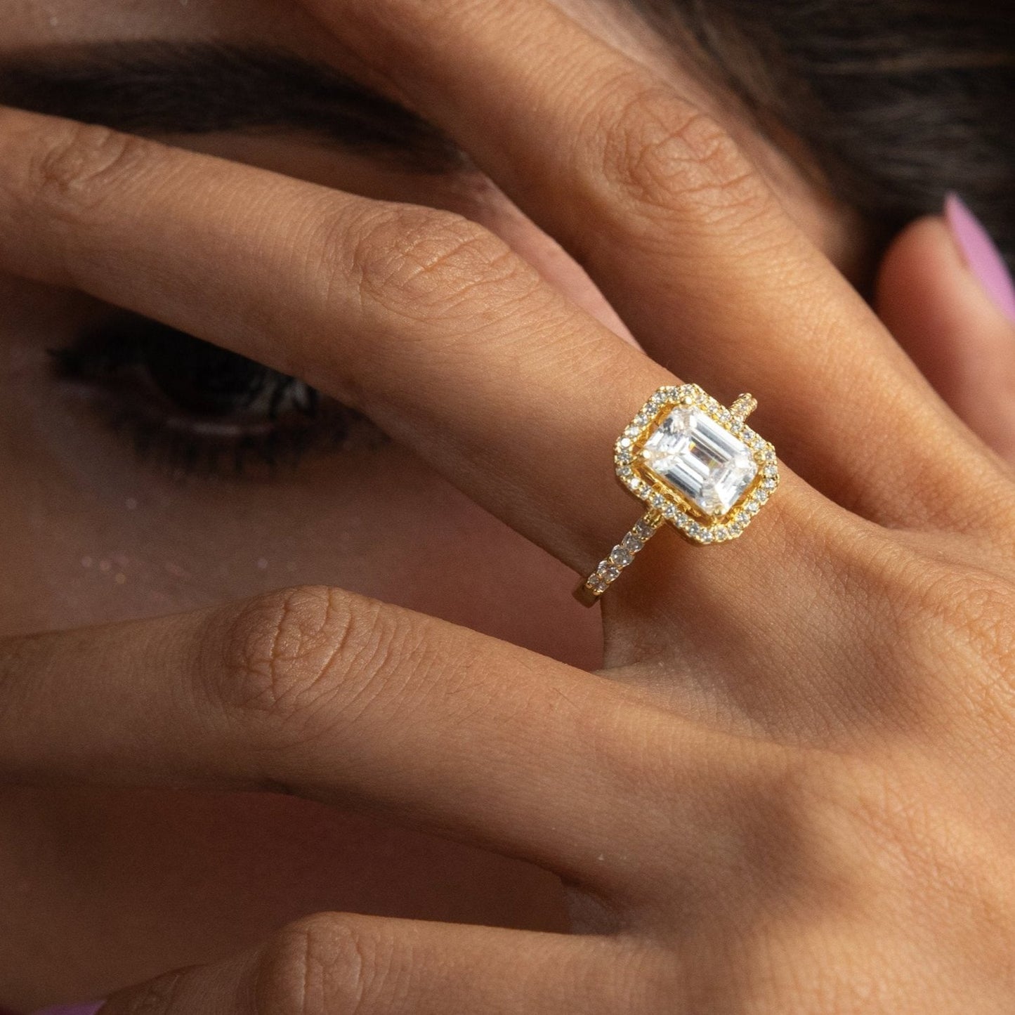 Regal Square Statement Gold Plated CZ Silver Ring