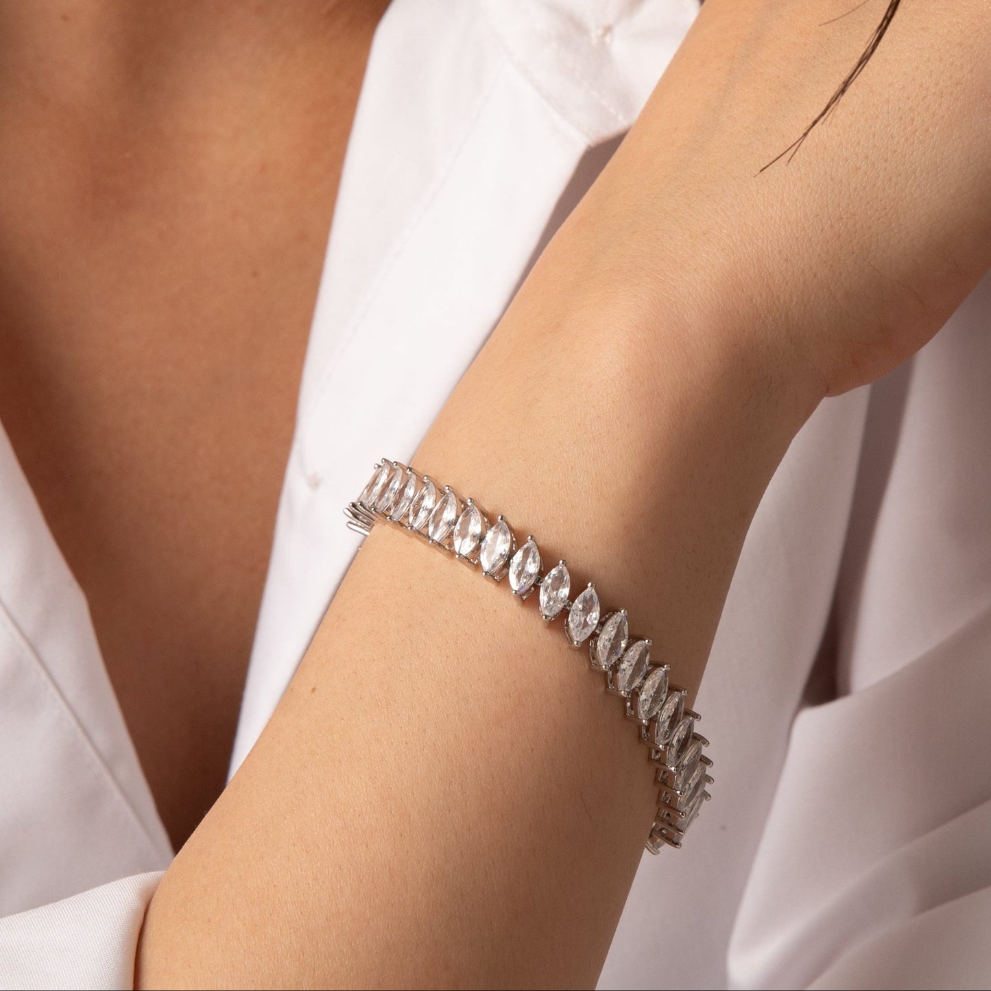Marquis Radiance CZ Silver Tennis Bracelet