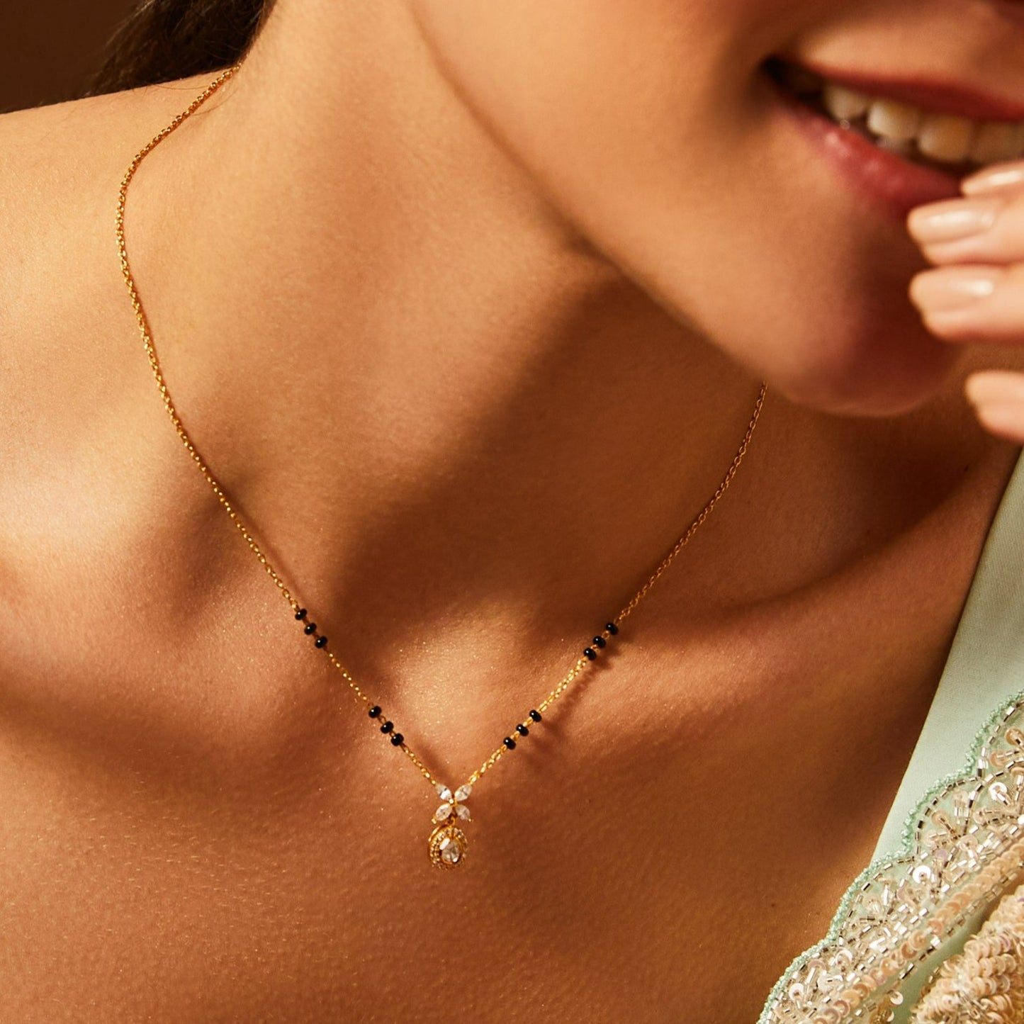 Delicate floral MOISSANITE SILVER MANGALSUTRA NECKLACE