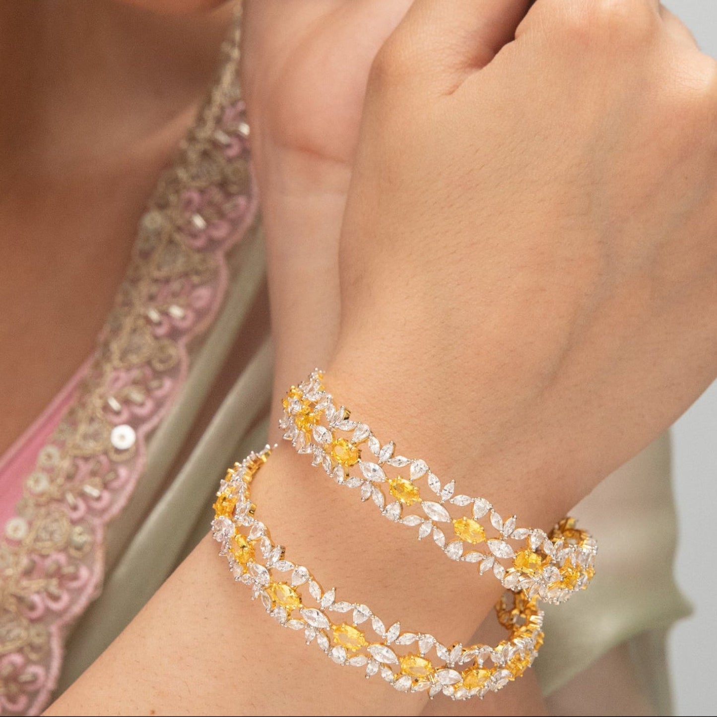 Sparkling CZ Silver Bangles