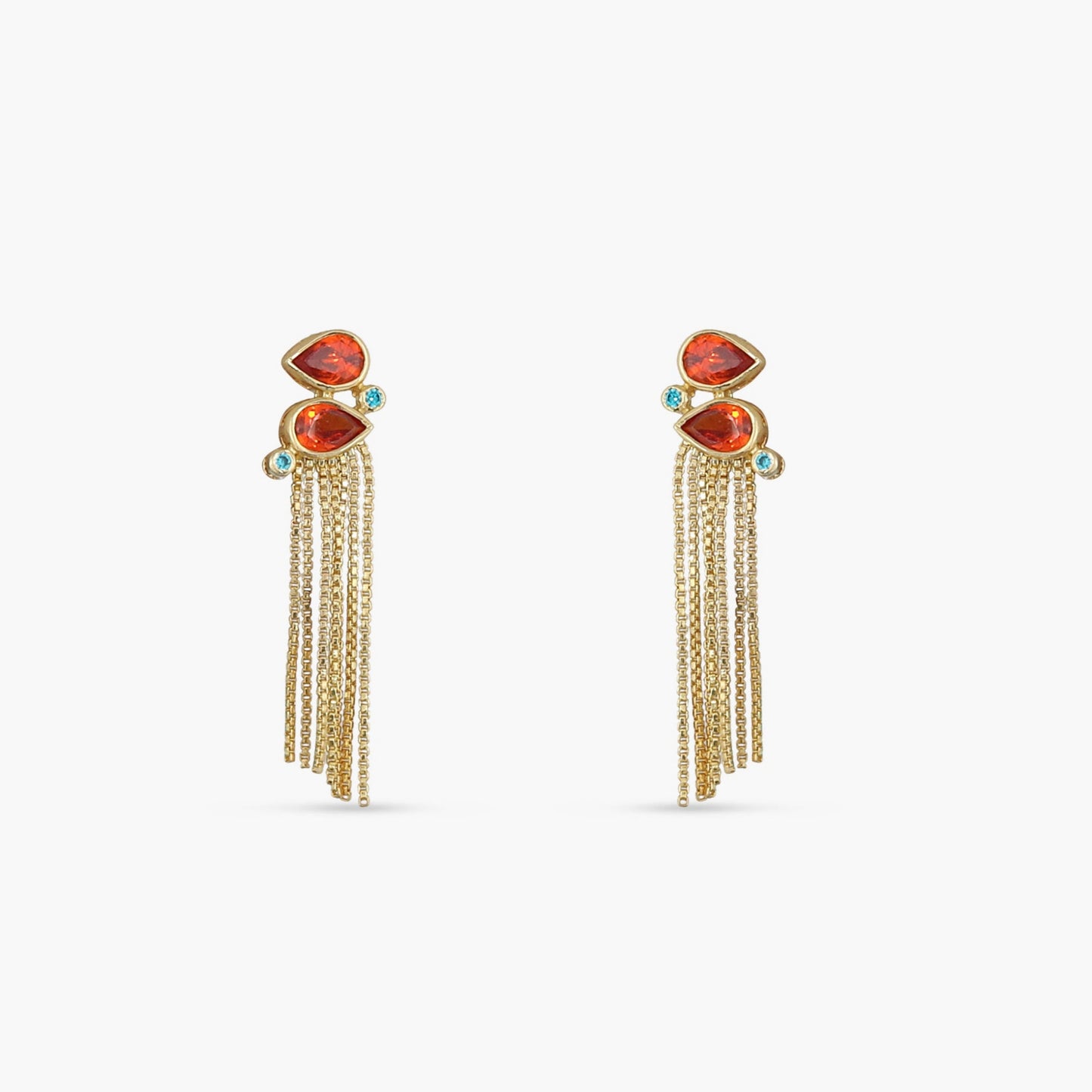 Fringe Twin Flame Gold Plated Silver Ethnic Earrings