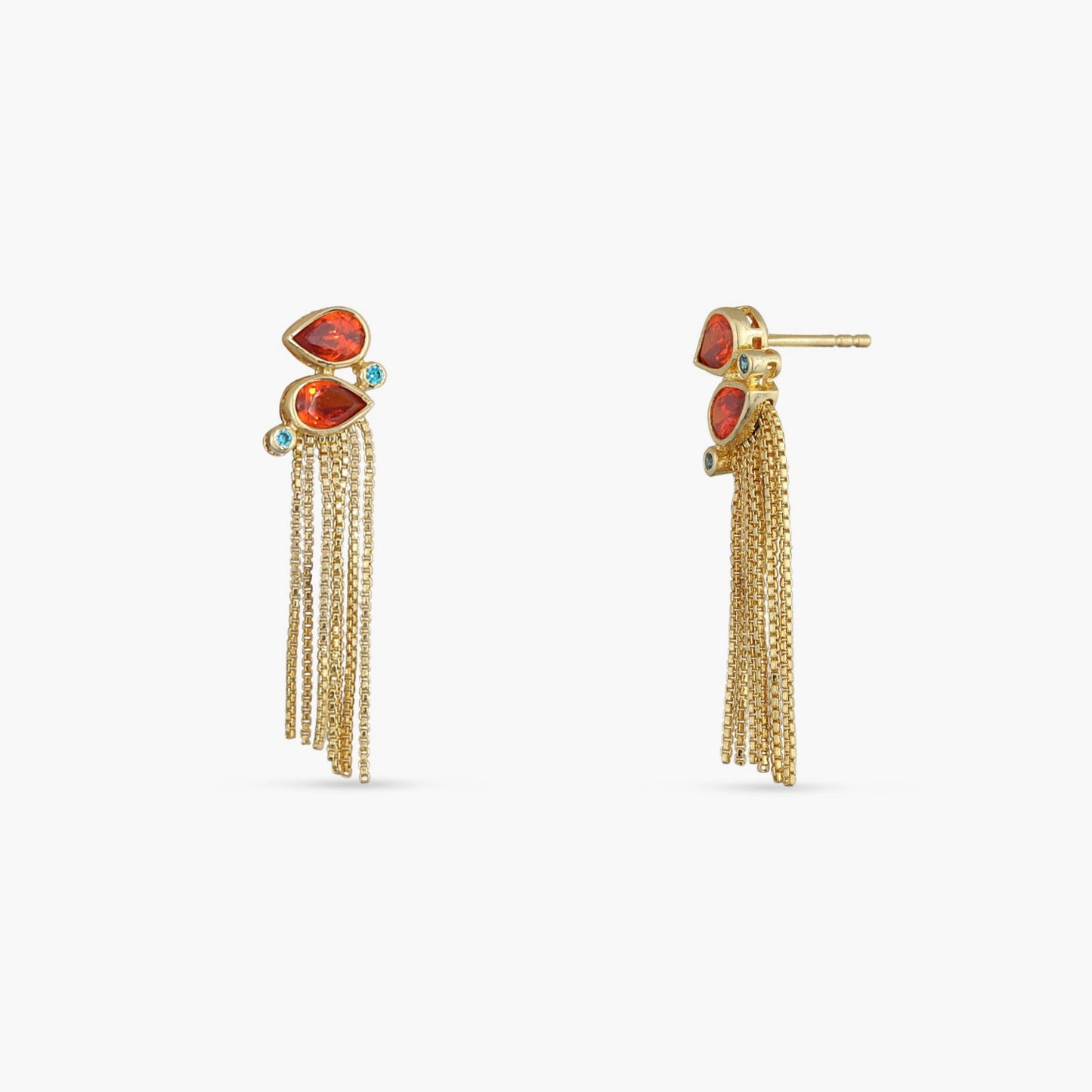Fringe Twin Flame Gold Plated Silver Ethnic Earrings