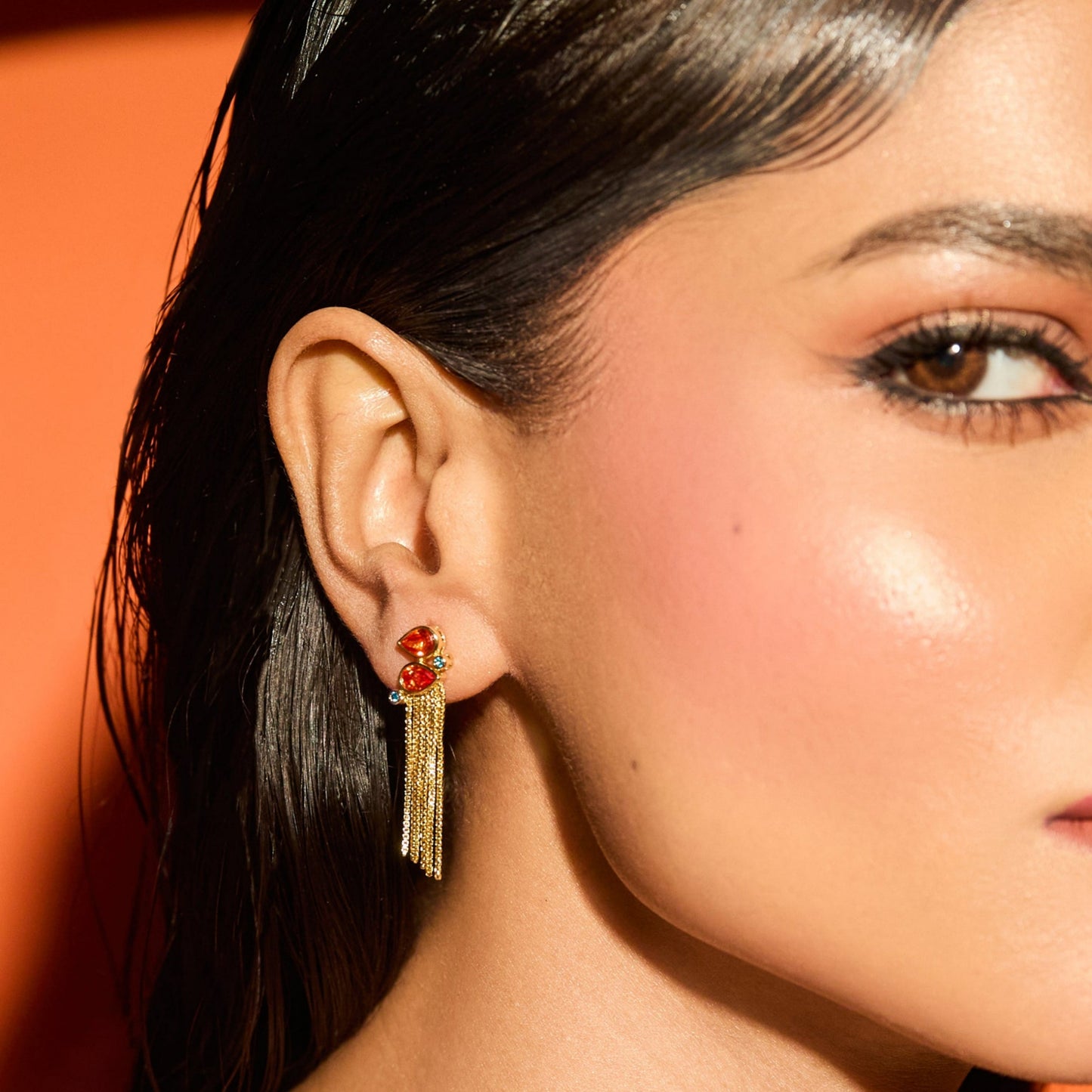Fringe Twin Flame Gold Plated Silver Ethnic Earrings