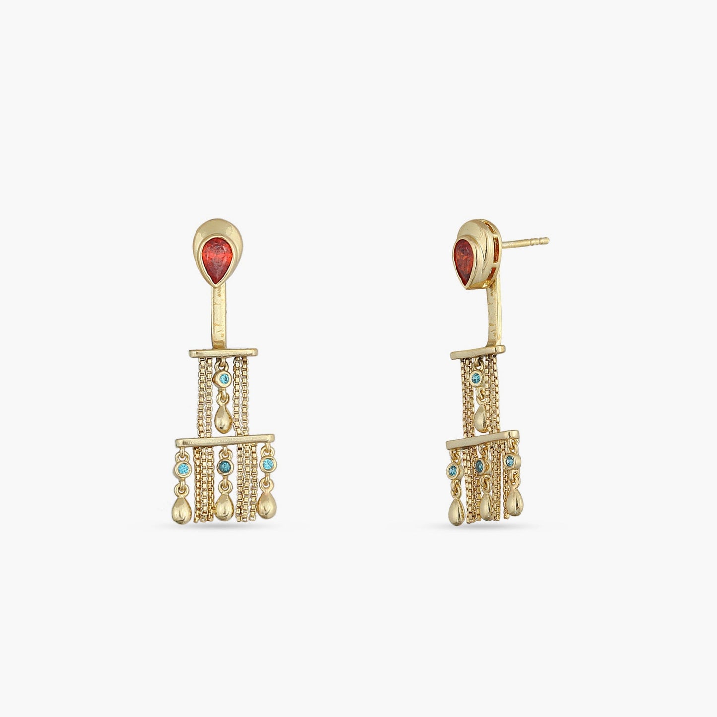 Fringe Tiered Sparkle Gold Plated Silver Statement Earrings