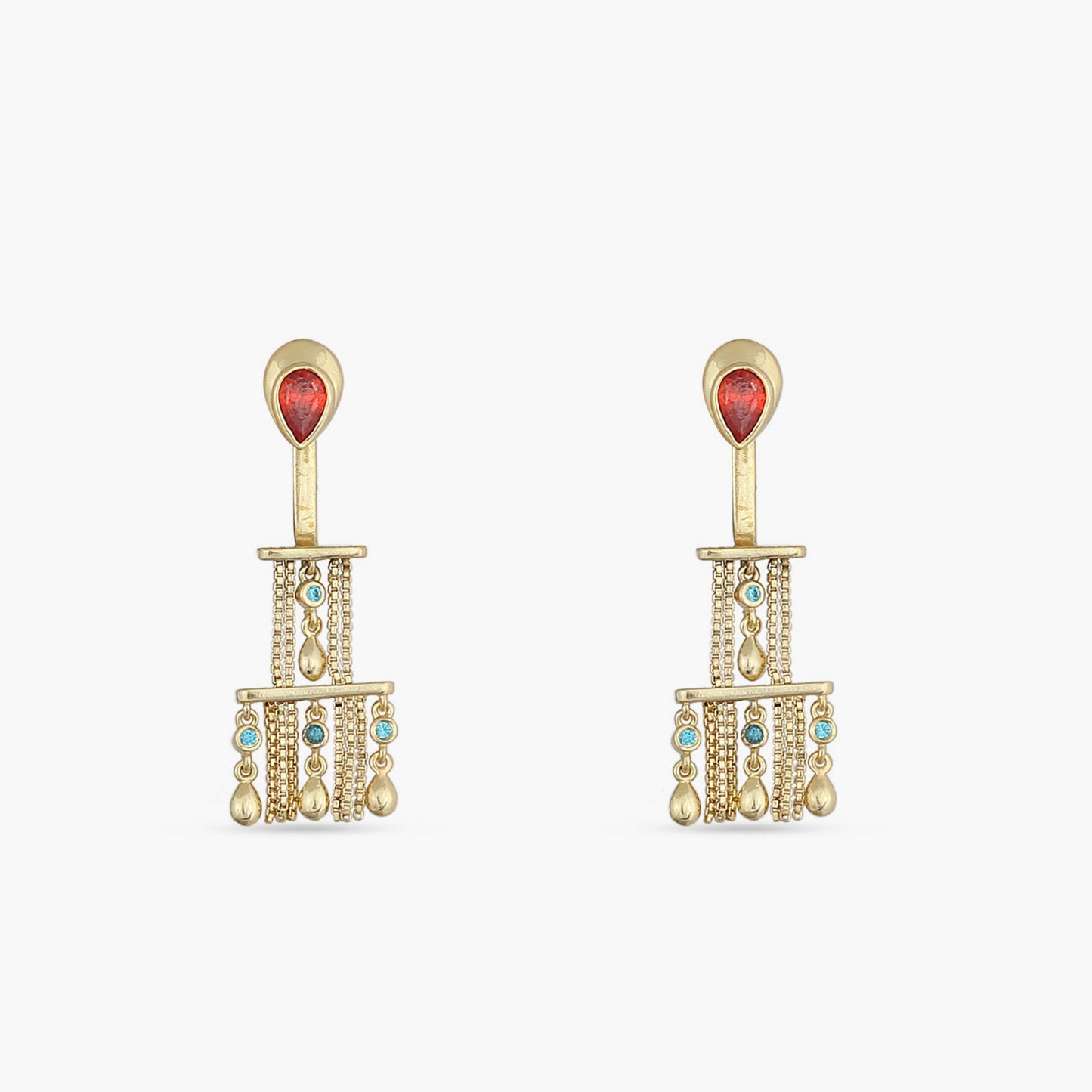 Fringe Tiered Sparkle Gold Plated Silver Statement Earrings