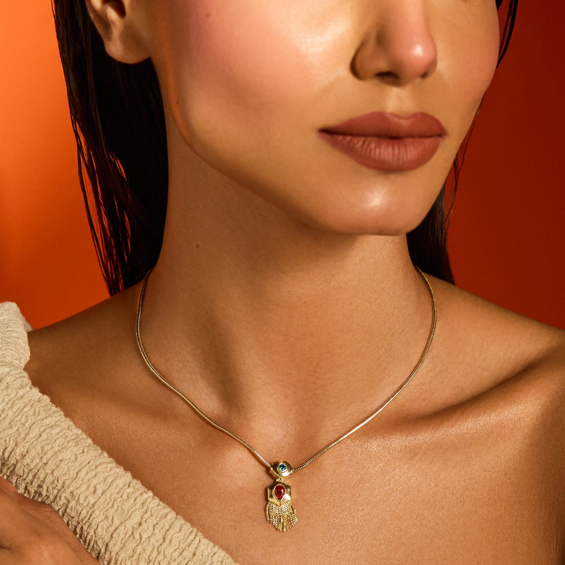 Fringe Drop Gold Plated Silver Pendant Necklace