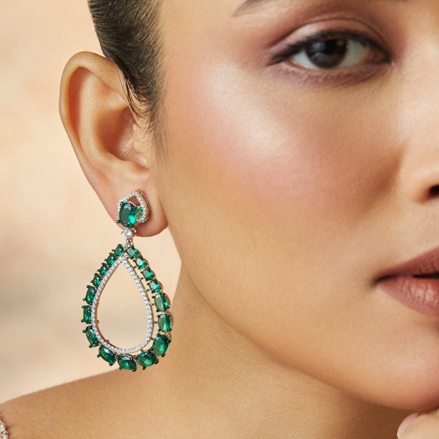 Emeraude Luxe Silver Dangle Earrings