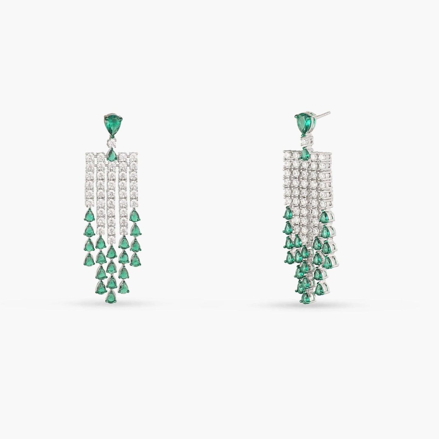 Emeraude Statement Silver Dangle Earrings