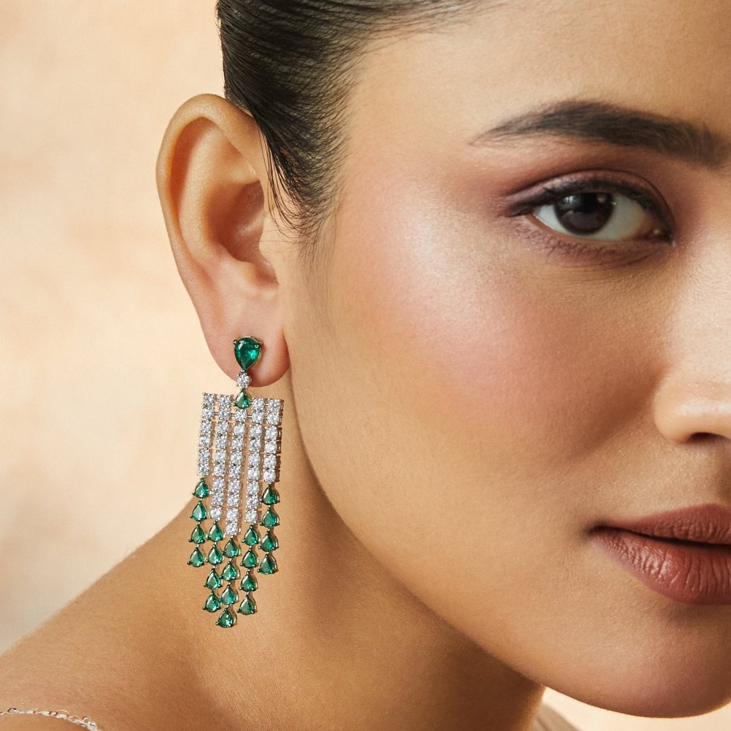 Emeraude Statement Silver Dangle Earrings