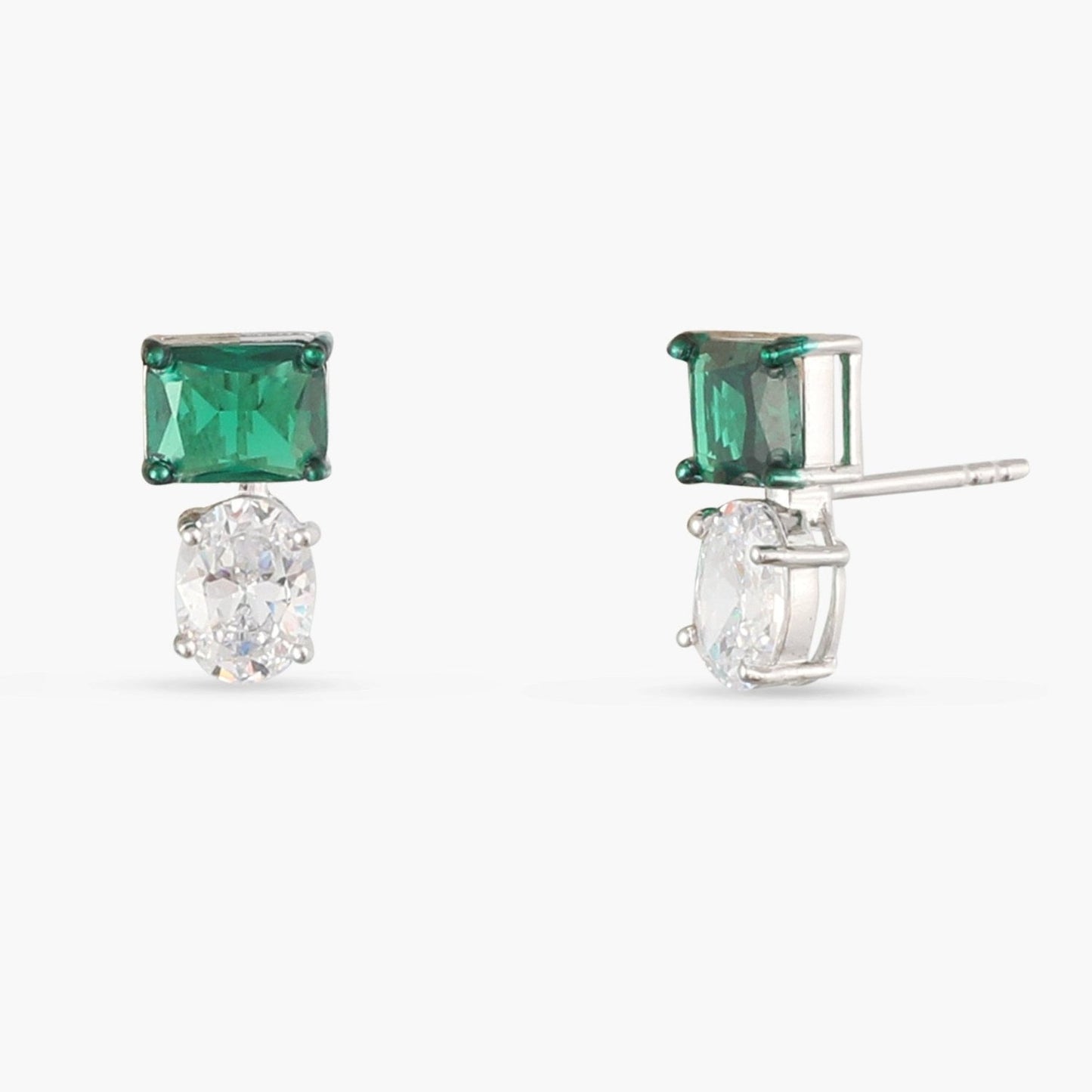 Emeraude Elegance Silver Stud Earrings