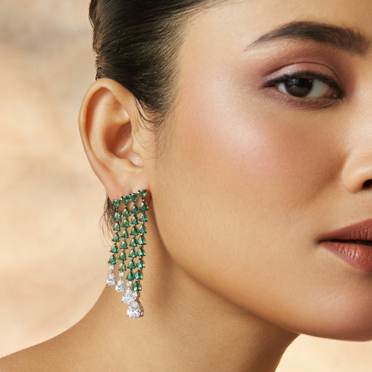 Emeraude Cocktail Silver Earrings