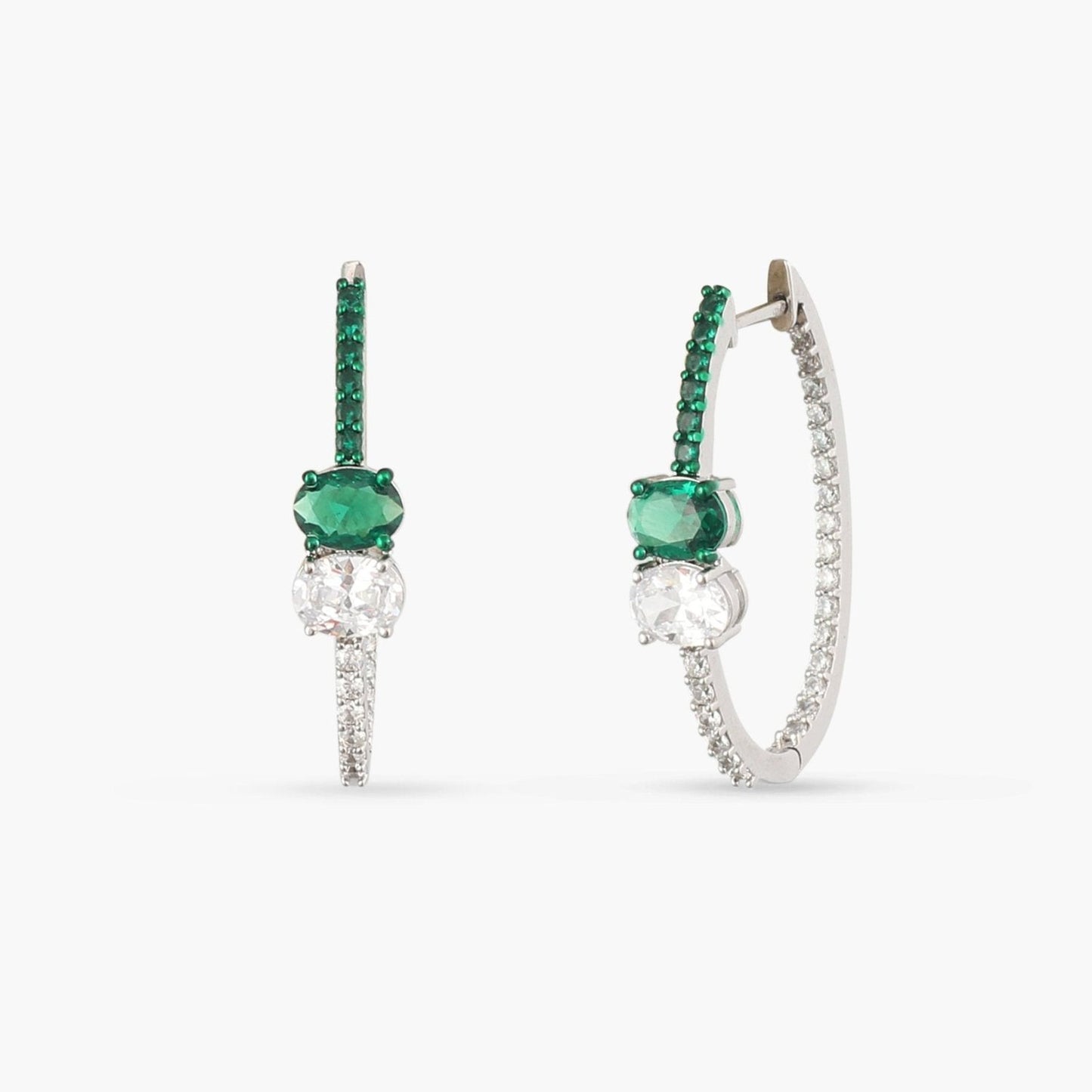 Emeraude Glam Silver Hoop Earrings