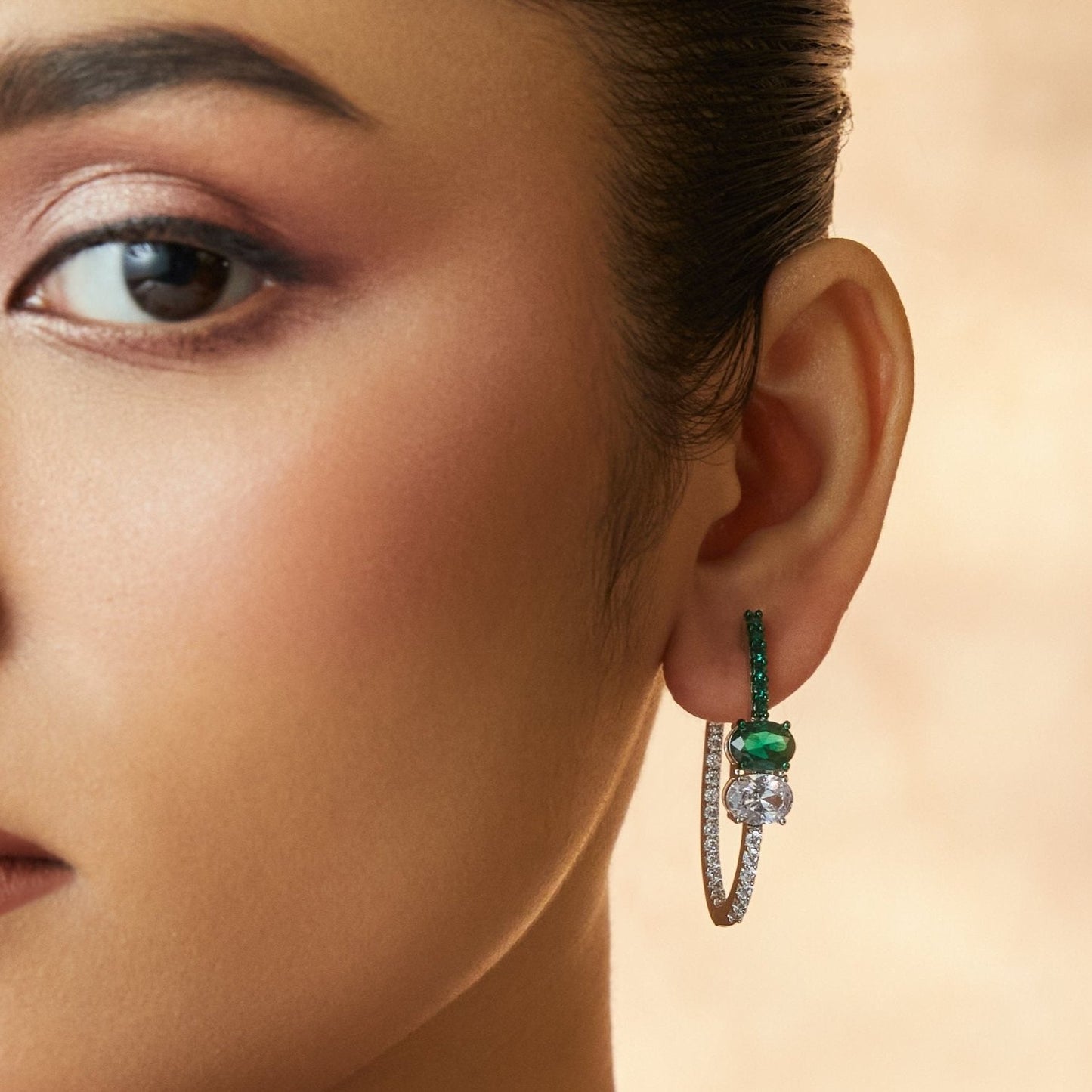 Emeraude Glam Silver Hoop Earrings