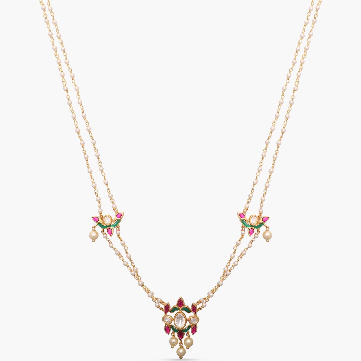 Malini Gold Plated Jadau and Pearl chain Short Necklace