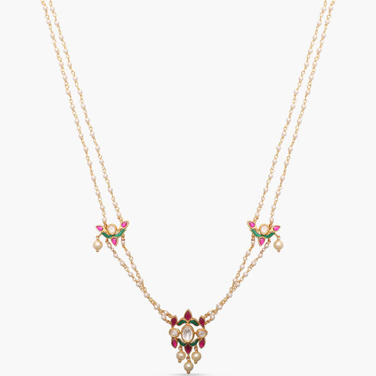 Malini Gold Plated Jadau and Pearl chain Short Necklace