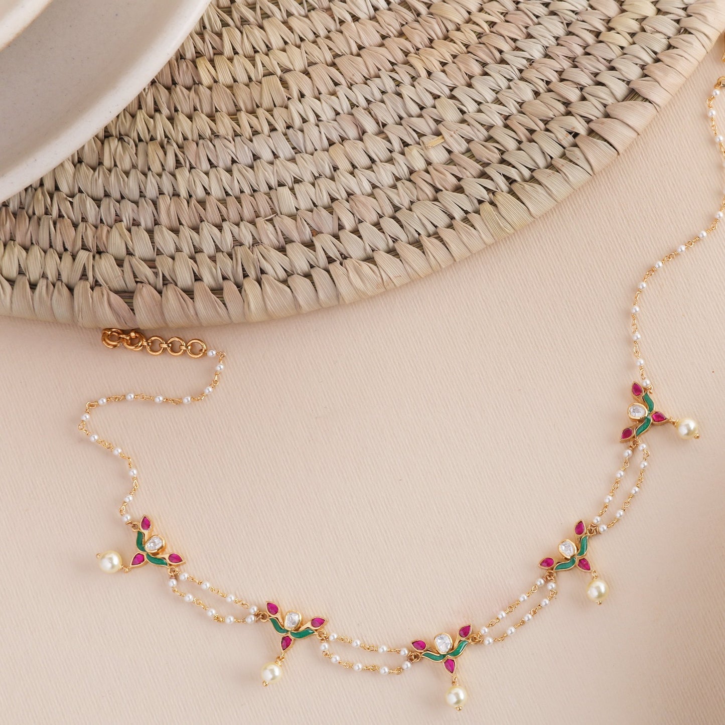 Kusum Gold Plated Jadau and Pearl chain Choker