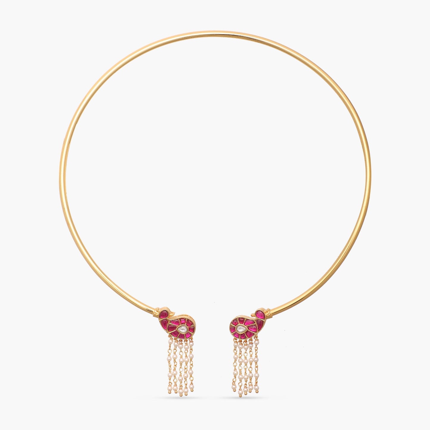 Mayur Jadau and Pearl chain Gold plated Silver Hasli