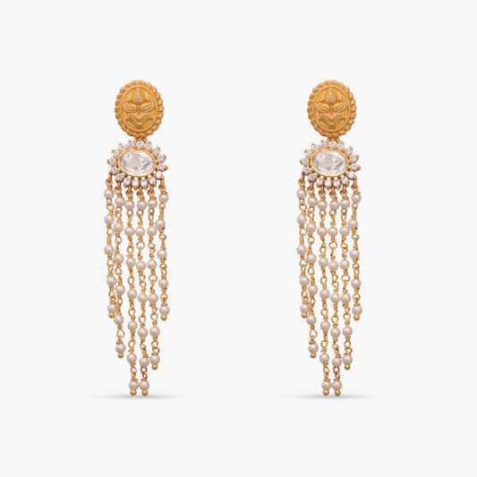 Avani Gold Plated Moissanite and Pearl chain Silver Earrings