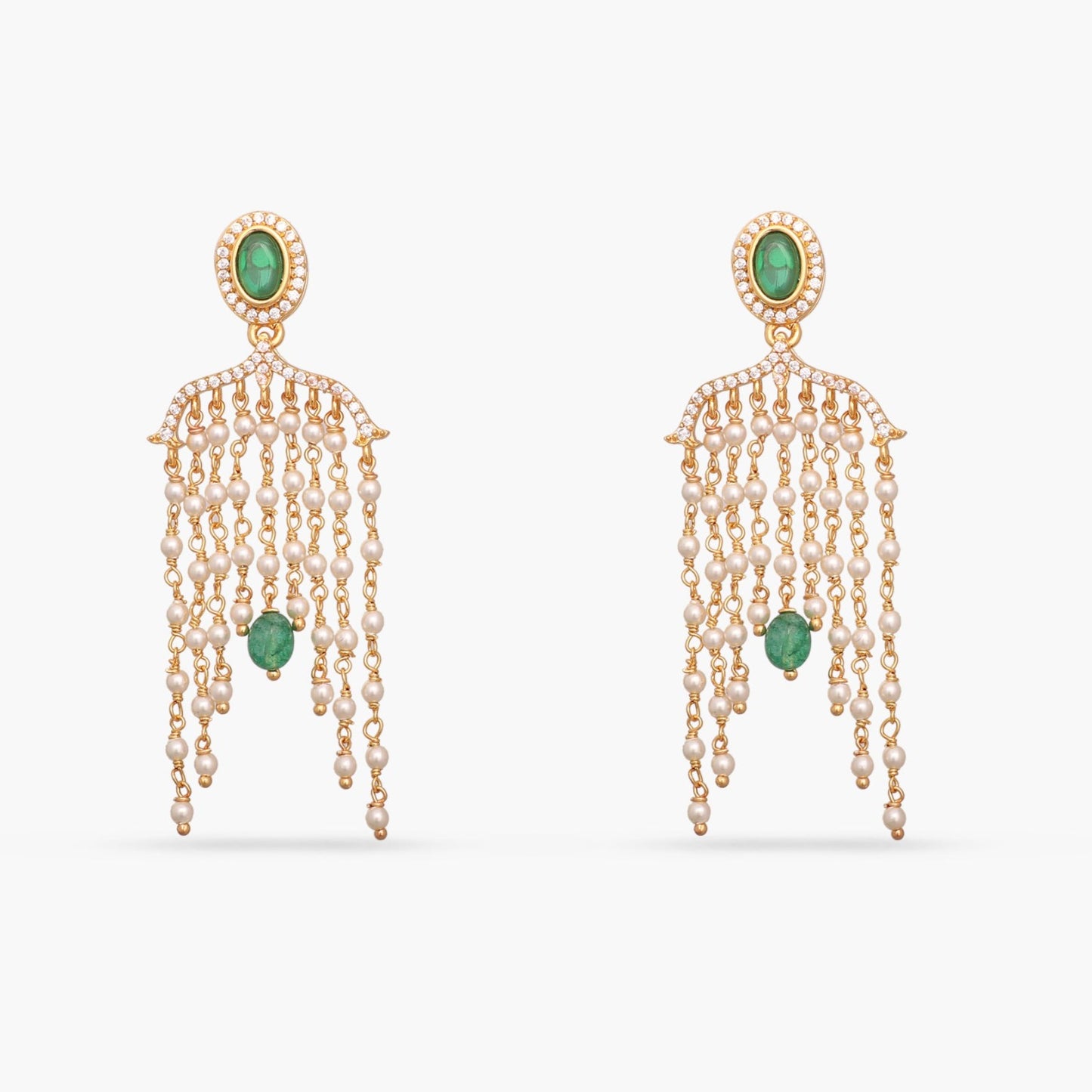 Myra Gold Plated Gemstone and Pearl chain Silver Earrings