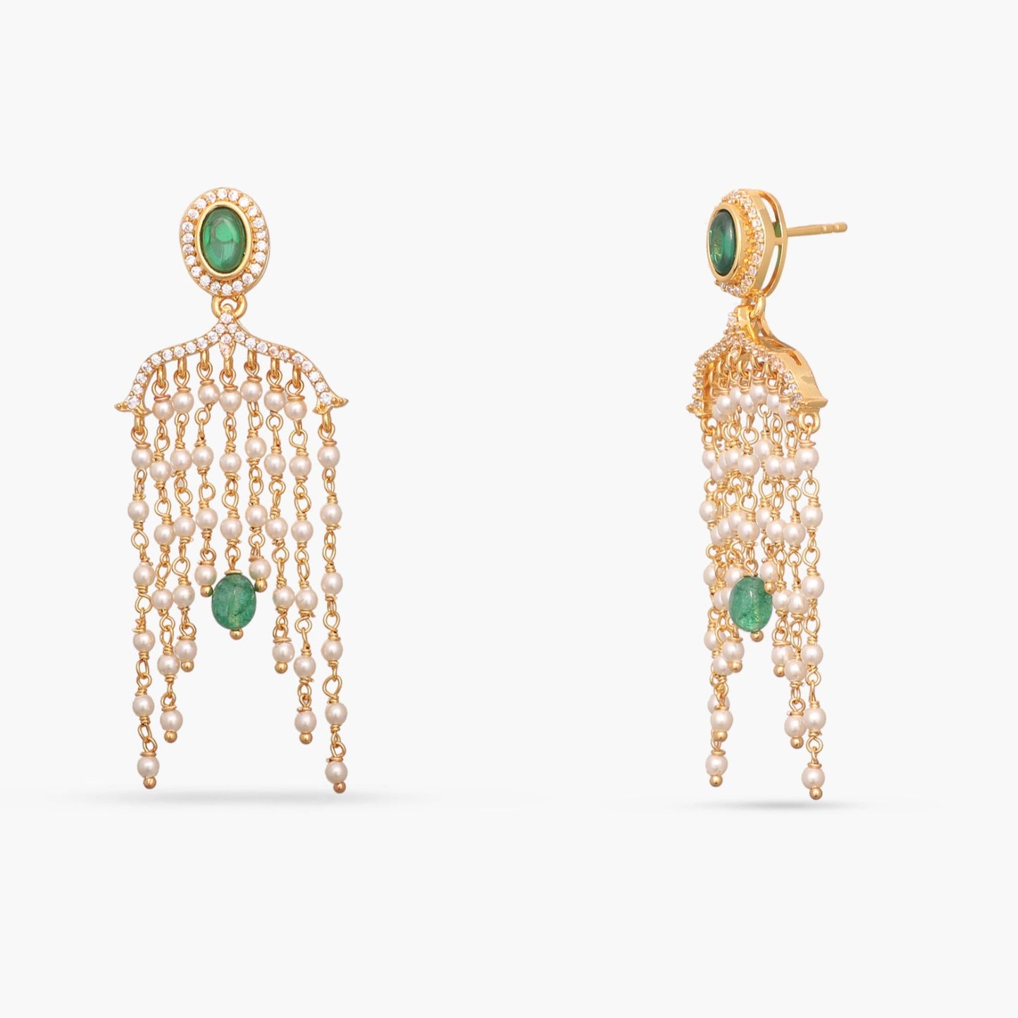 Myra Gold Plated Gemstone and Pearl chain Silver Earrings