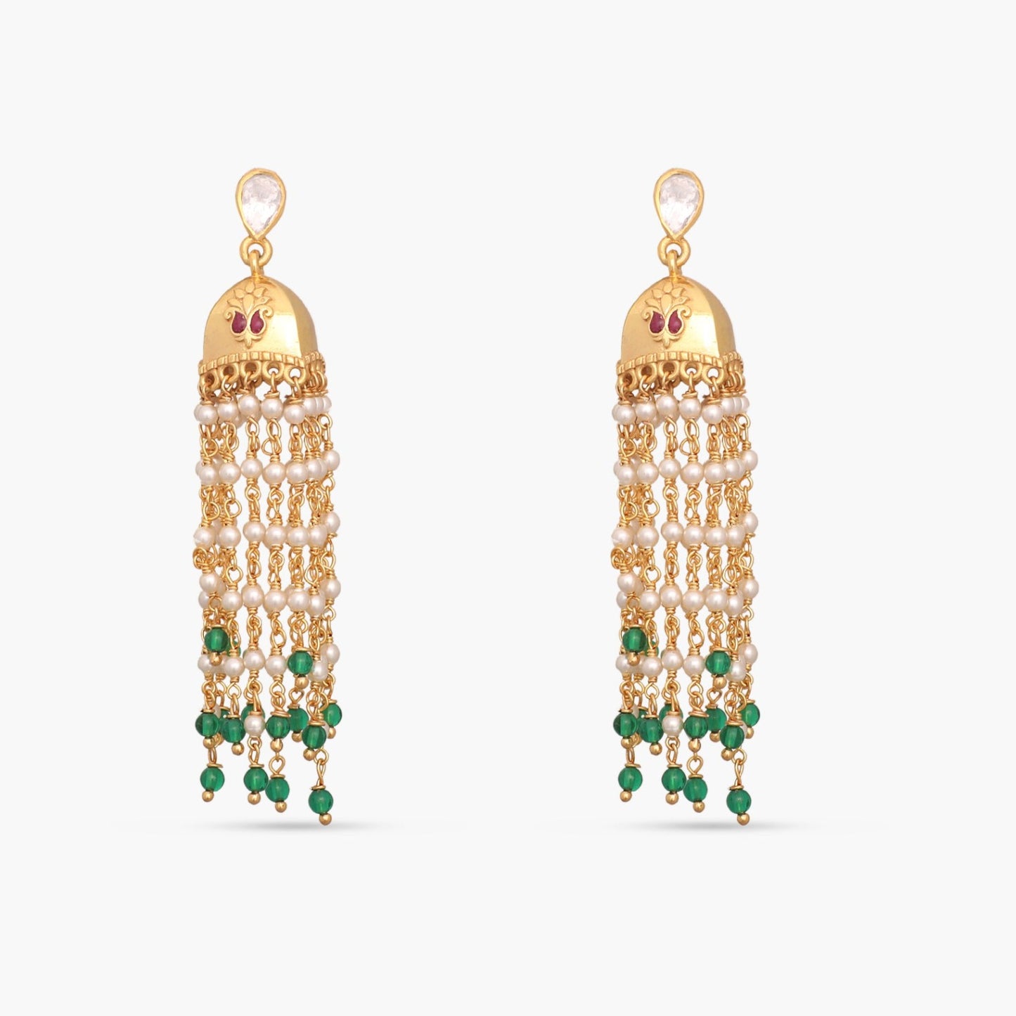 Paisley Gold Plated Pearl chain and Moissanite Jhumka