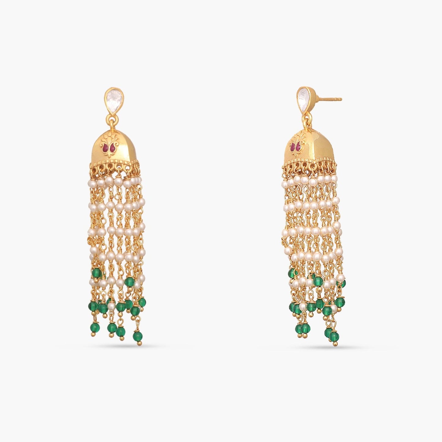 Paisley Gold Plated Pearl chain and Moissanite Jhumka