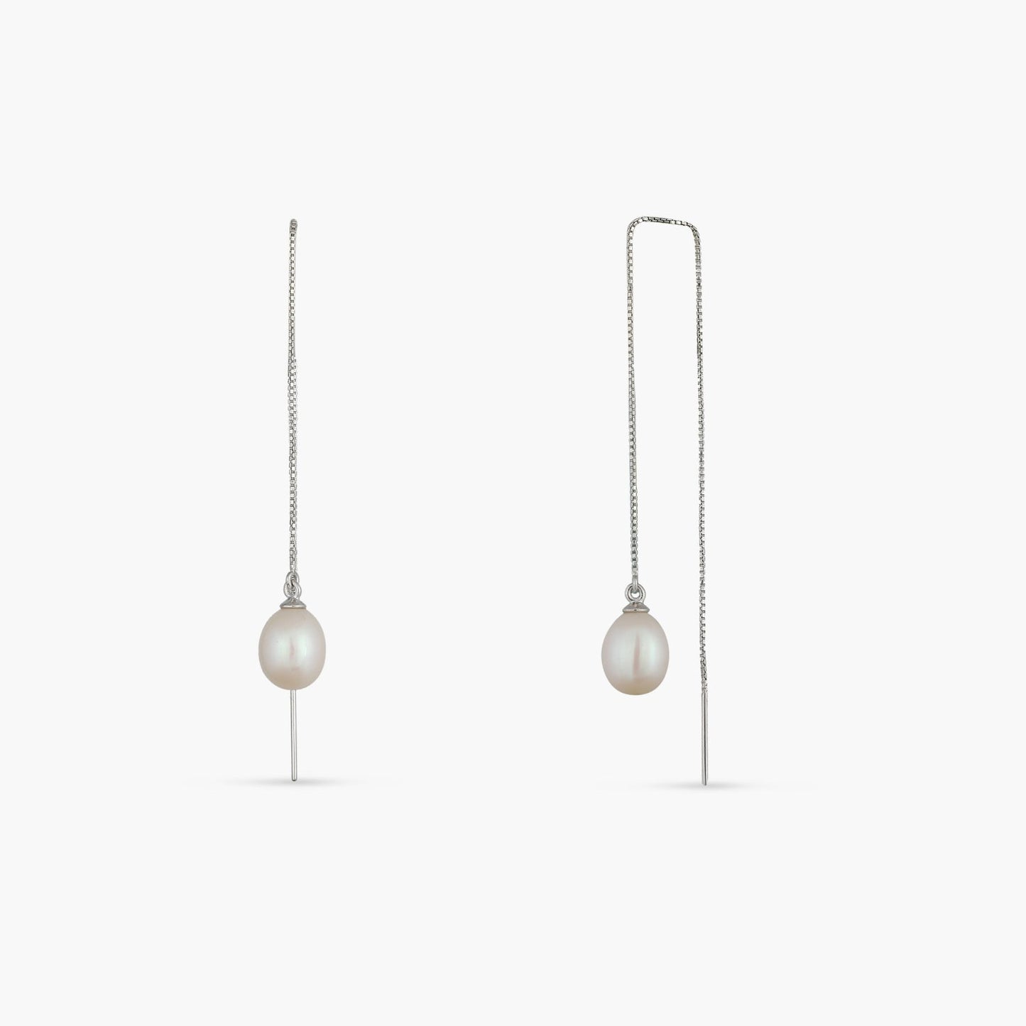 Aurora Pearl Silver Threader Earrings
