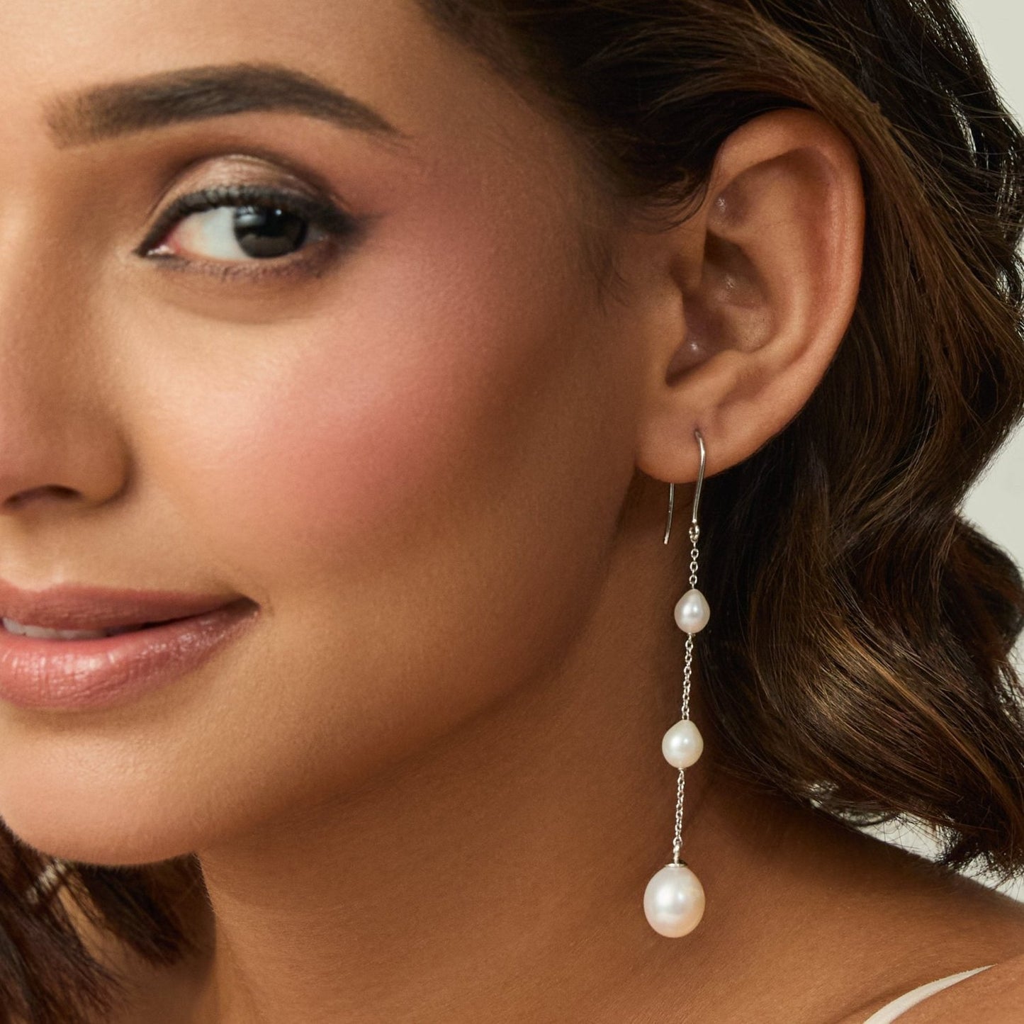 Trinity Pearl Silver Drop Earrings