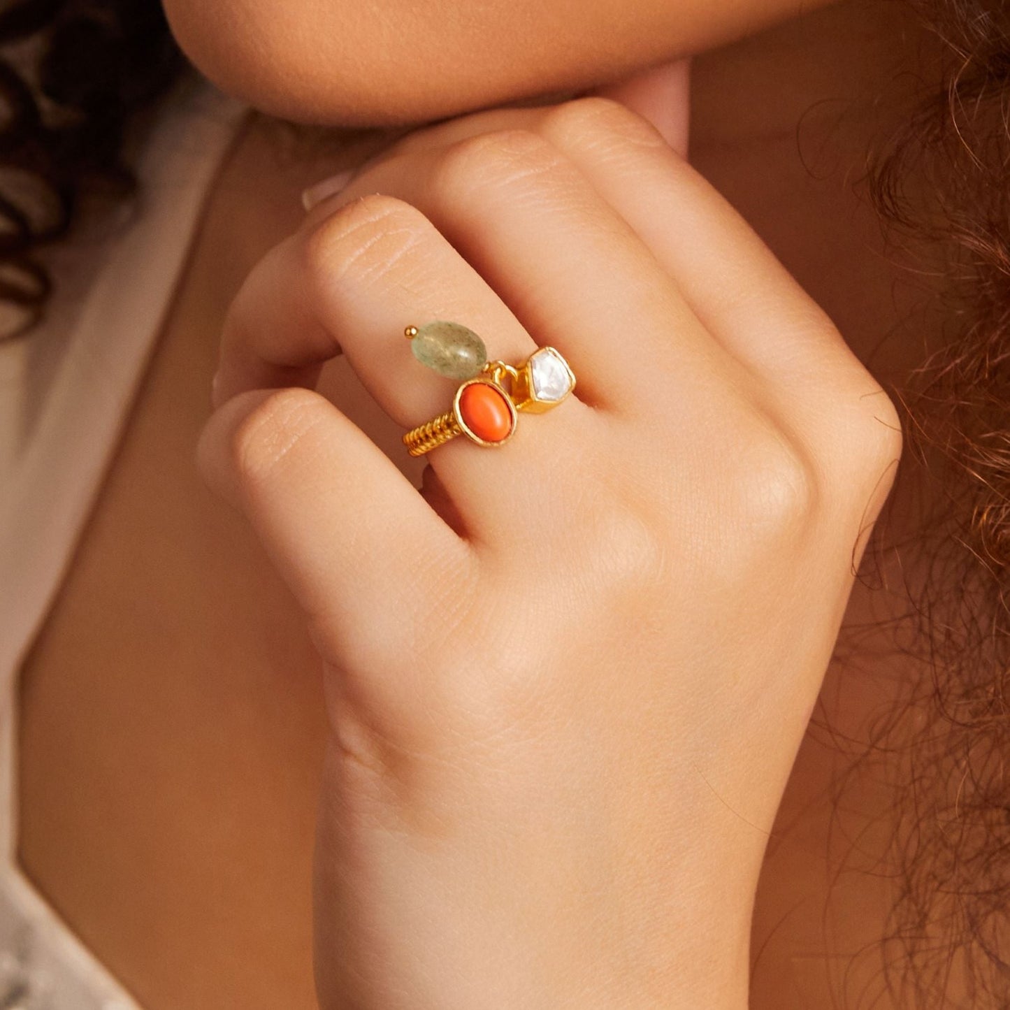 Oceanic Weaver Gem Cluster Silver Finger Ring