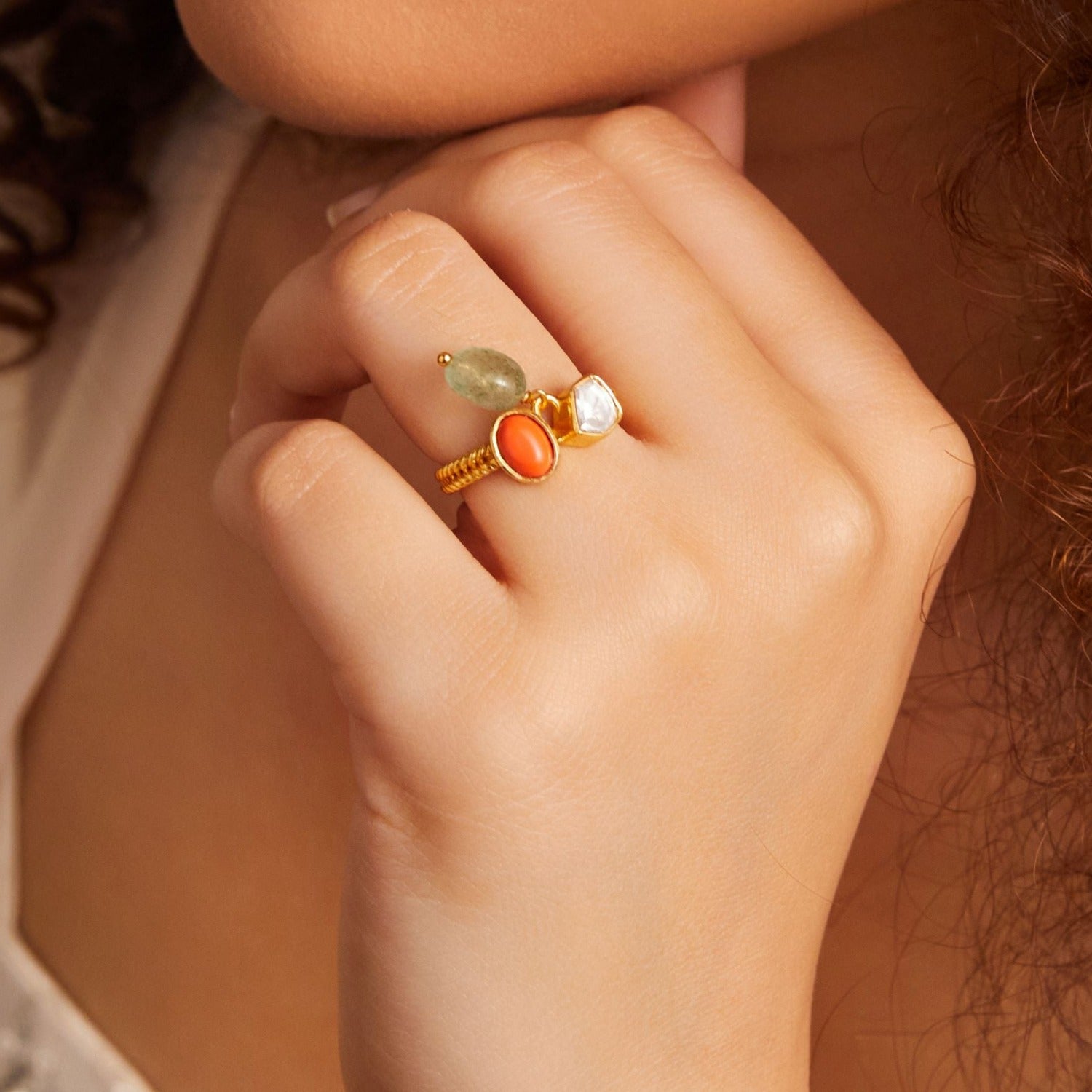 Oceanic Weaver Gem Cluster Silver Finger Ring