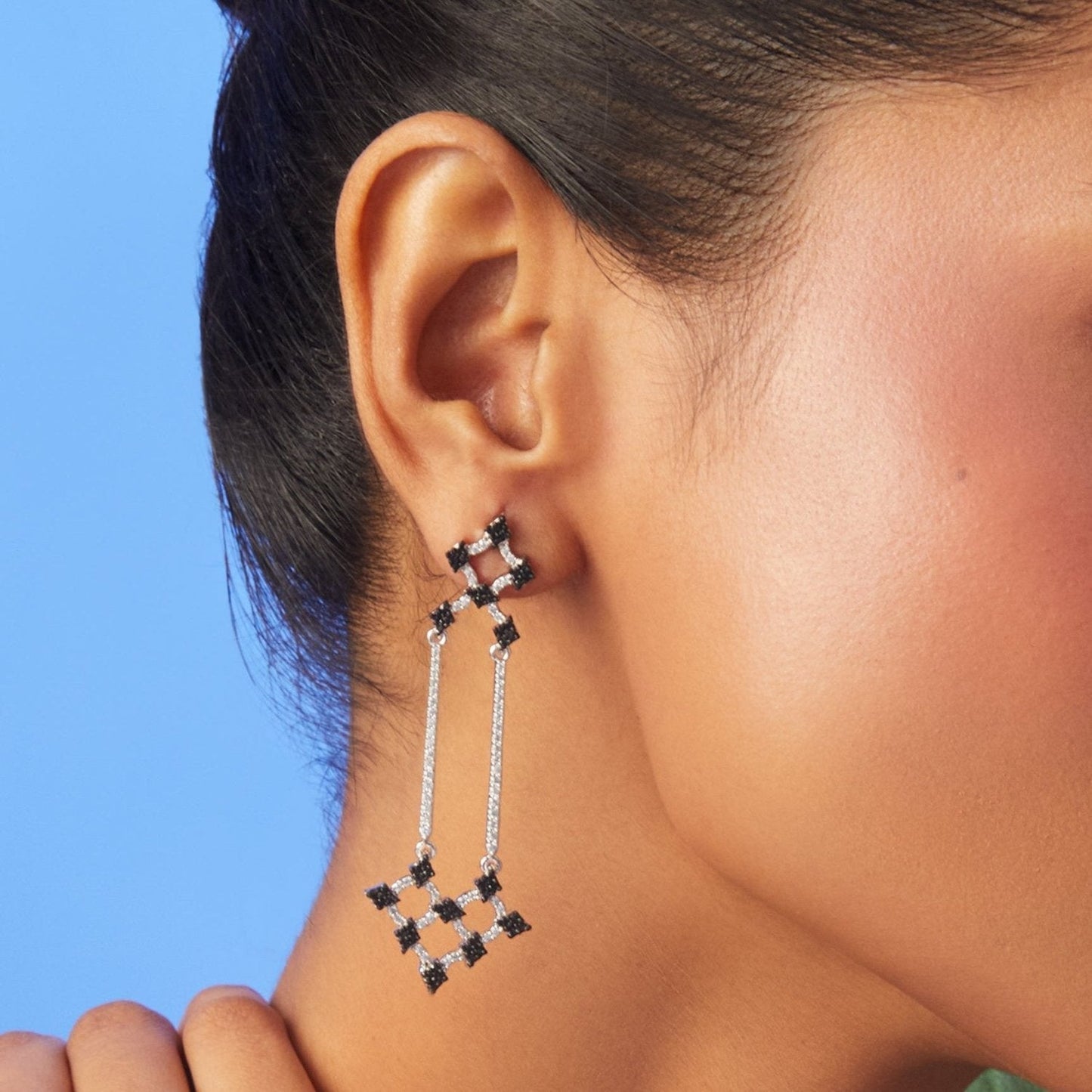 Monochrome Play Reverie CZ Silver Drop Earrings