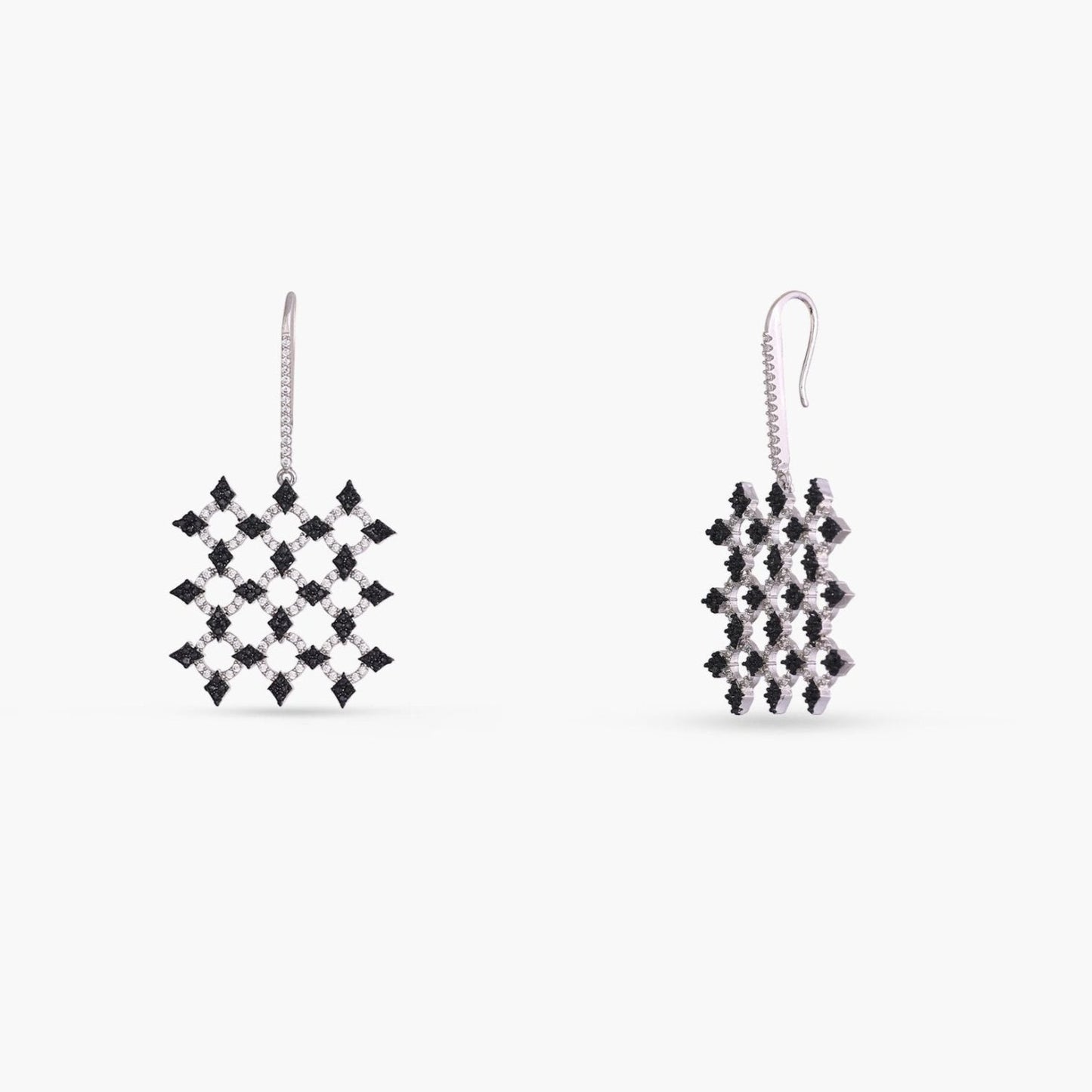 Monochrome Play Square CZ Silver Drop Earrings