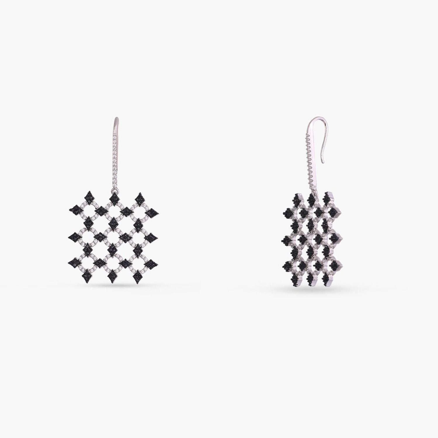 Monochrome Play Square CZ Silver Drop Earrings