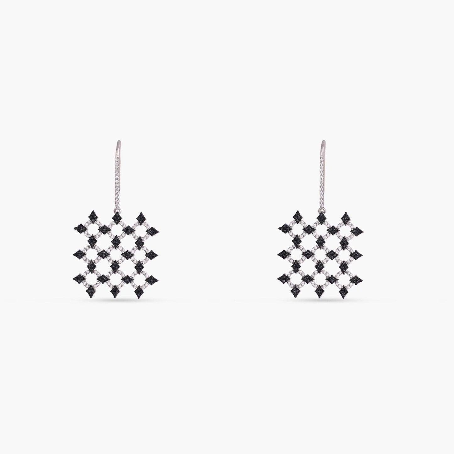 Monochrome Play Square CZ Silver Drop Earrings