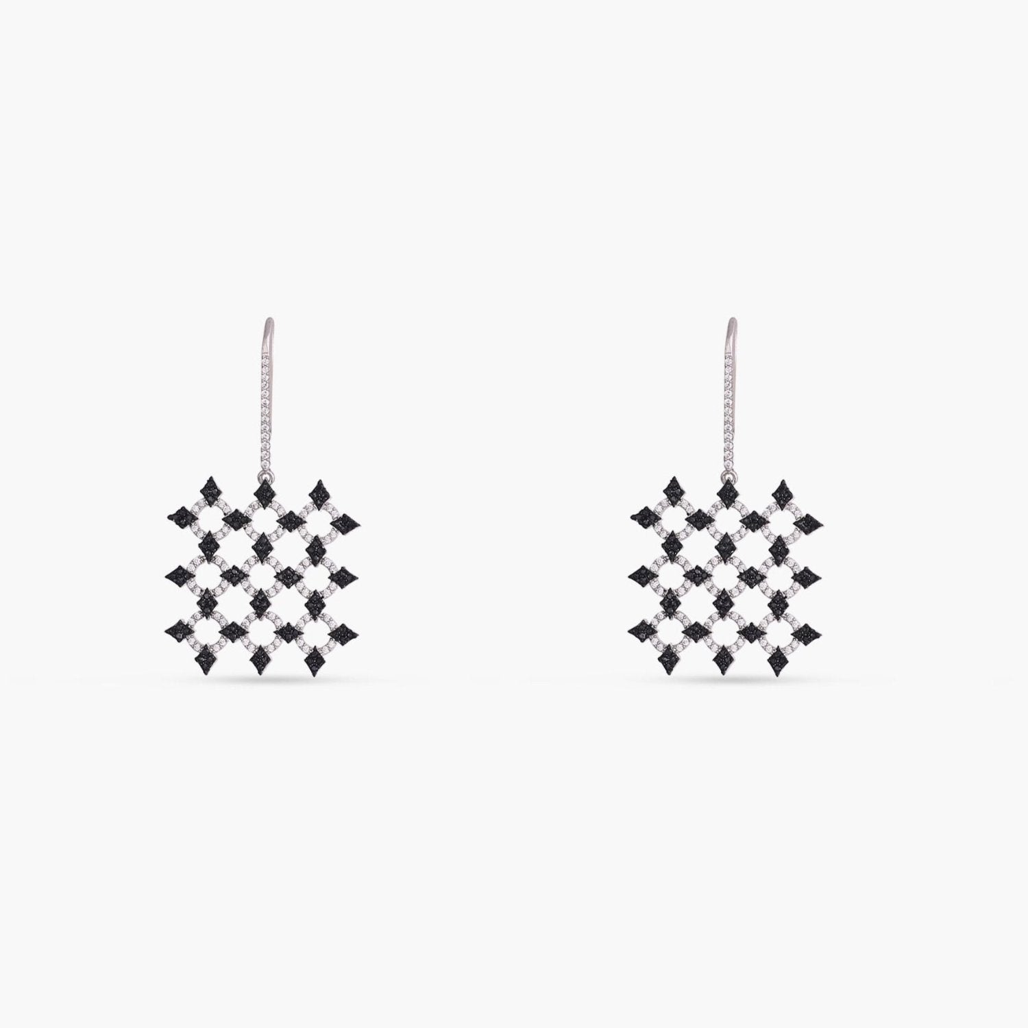 Monochrome Play Square CZ Silver Drop Earrings