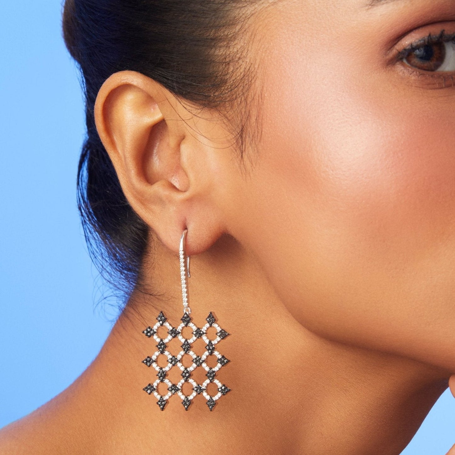 Monochrome Play Square CZ Silver Drop Earrings
