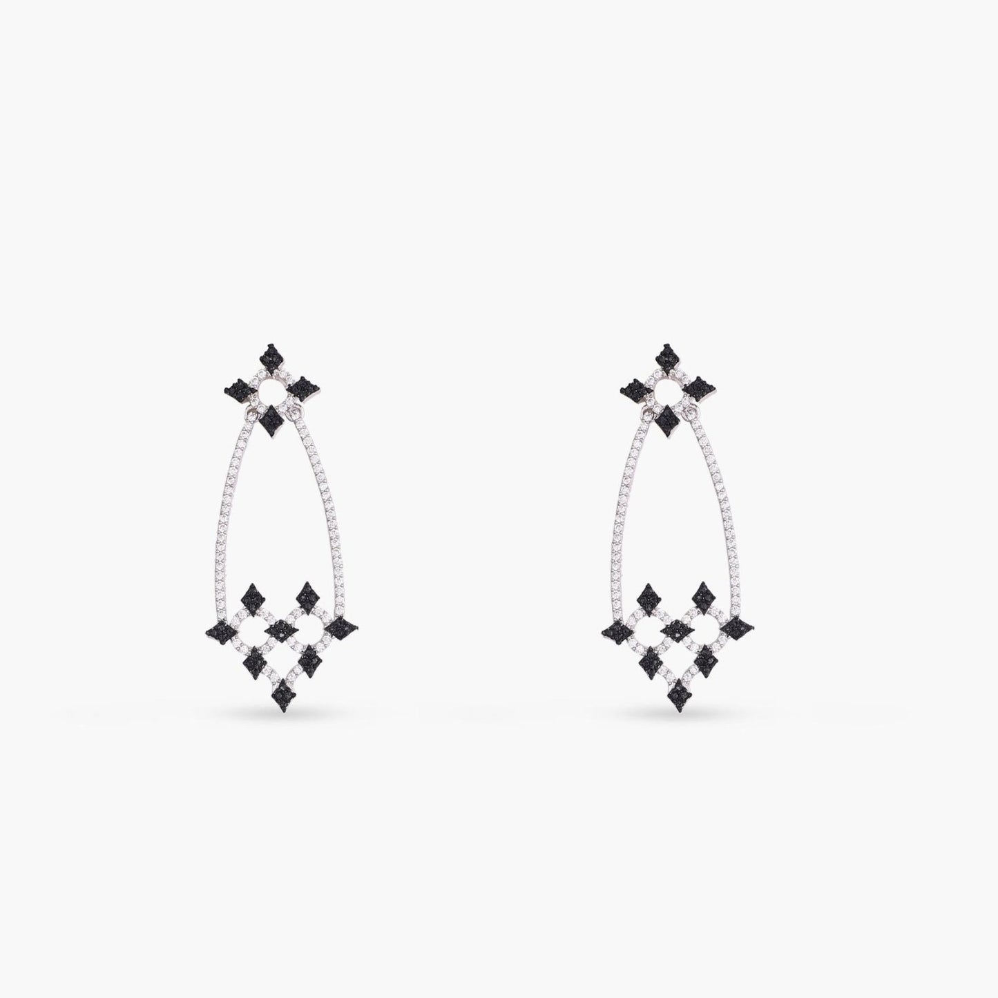 Monochrome Play Chandelier CZ Silver Drop Earrings