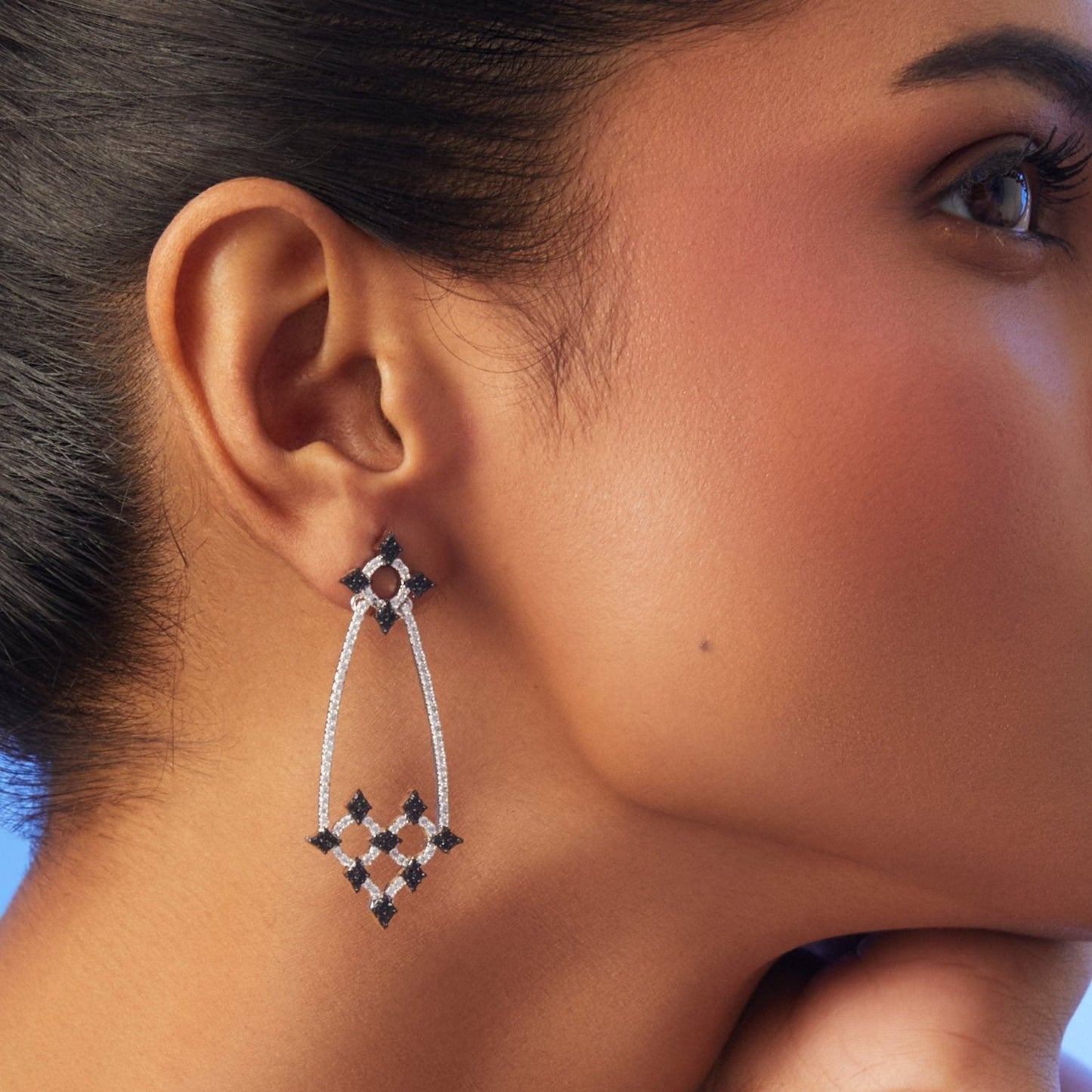 Monochrome Play Chandelier CZ Silver Drop Earrings