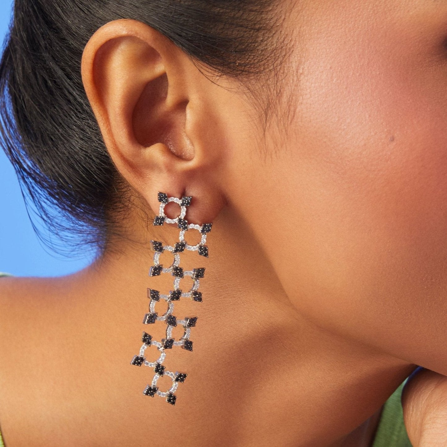 Monochrome play Trinket CZ Silver Drop Earrings