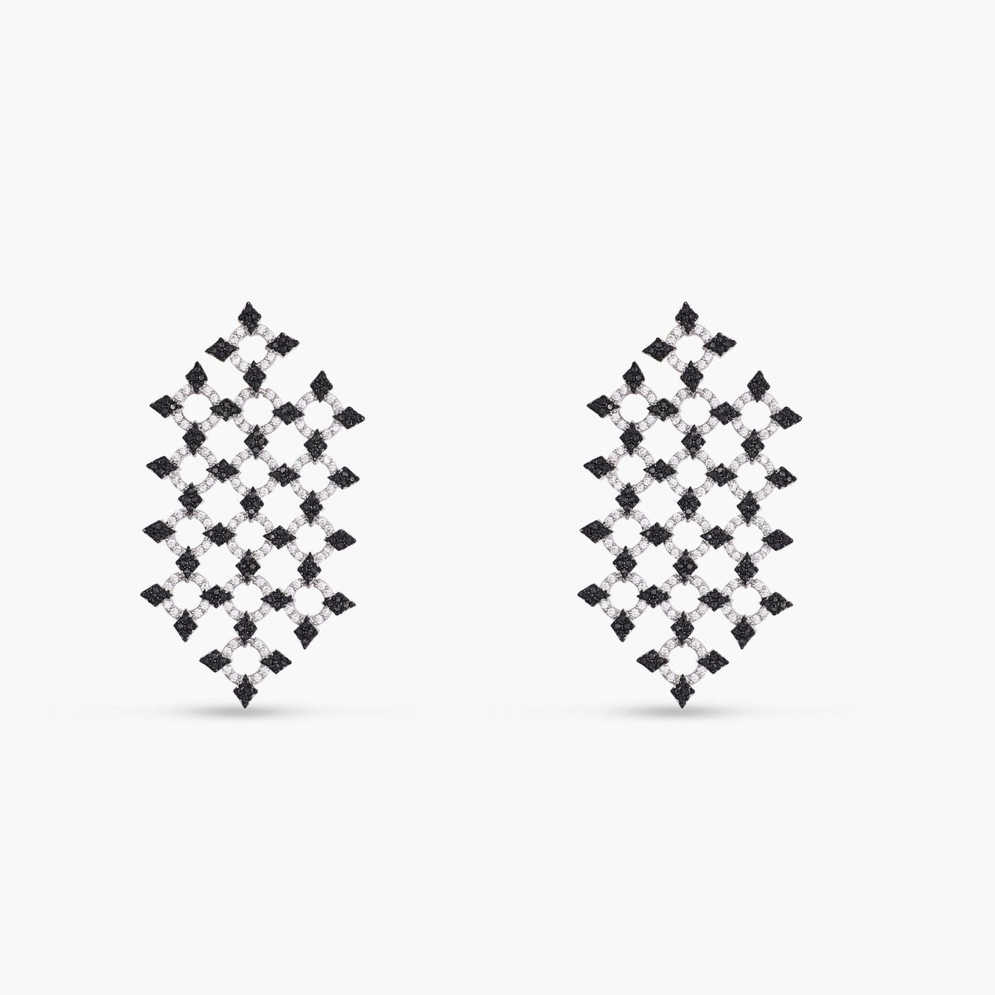 Monochrome Play Statement Silver Drop Earrings