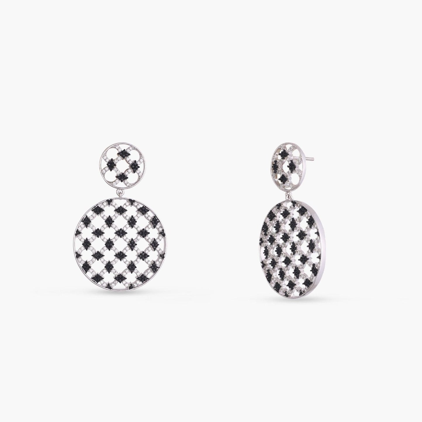 Monochrome Play Round CZ Silver Drop Earrings
