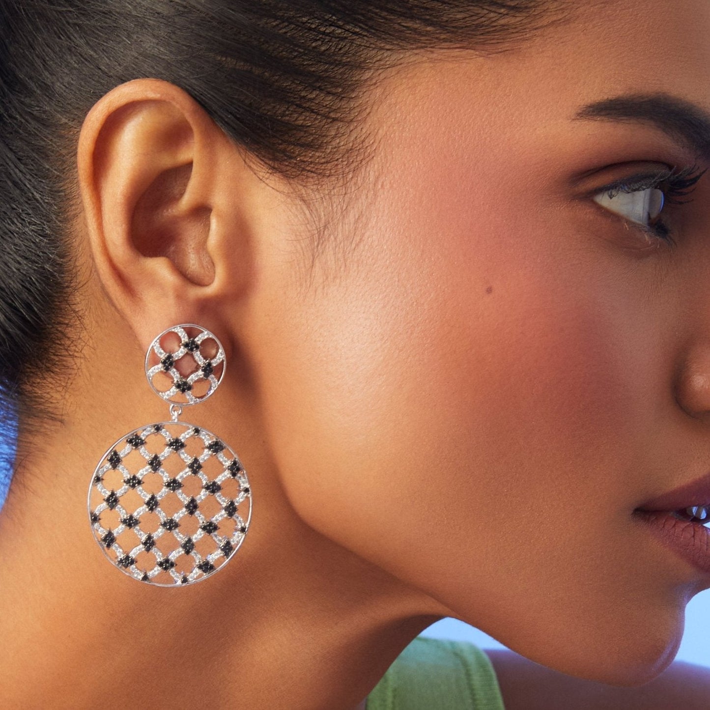 Monochrome Play Round CZ Silver Drop Earrings