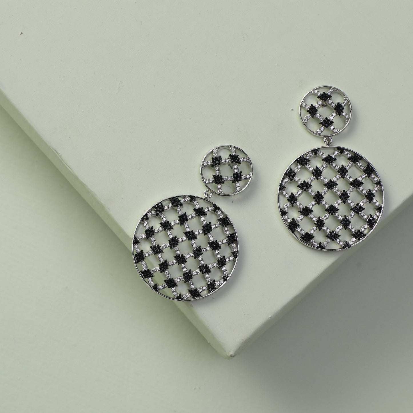 Monochrome Play Round CZ Silver Drop Earrings