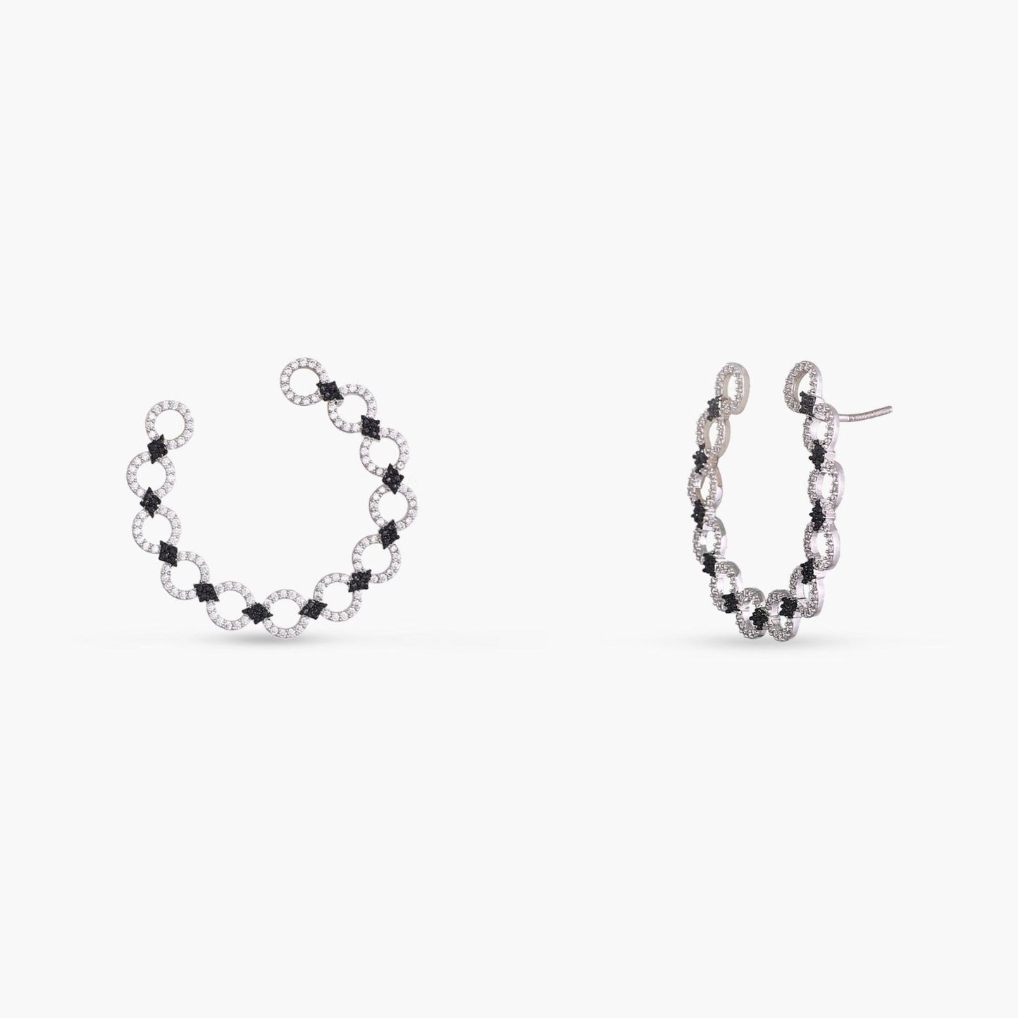 Monochrome Play Front-Back CZ Silver Hoop Earrings