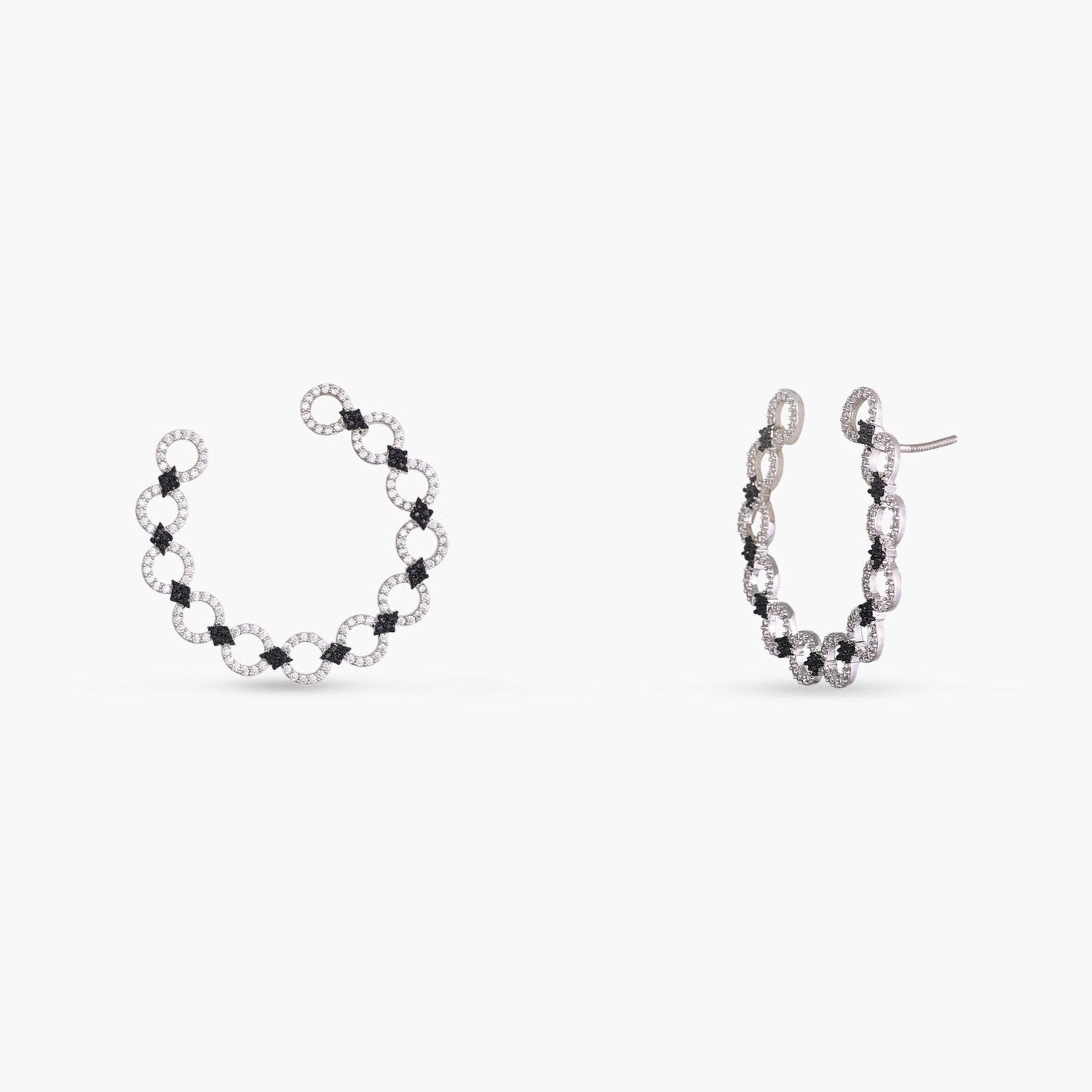 Monochrome Play Front-Back CZ Silver Hoop Earrings