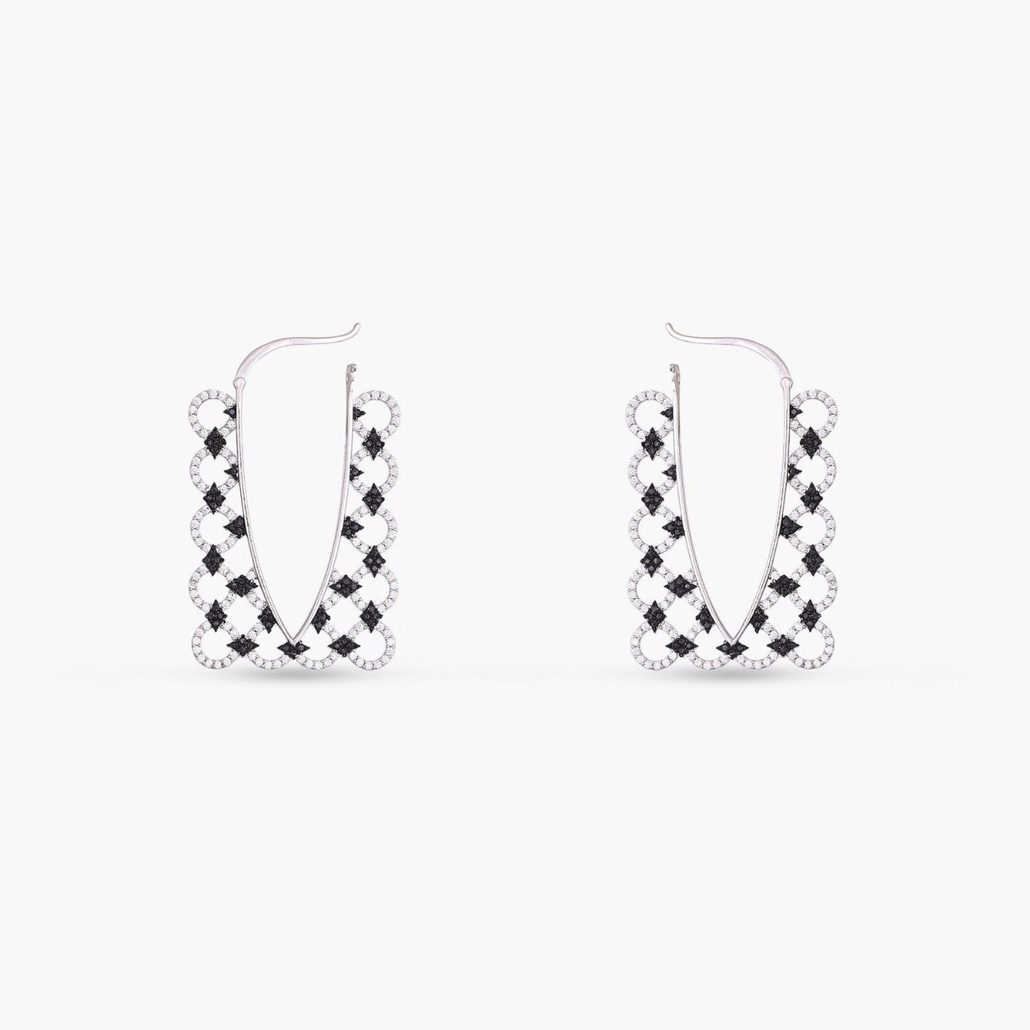 Monochrome Play Rectangular CZ Silver Hoop Earrings