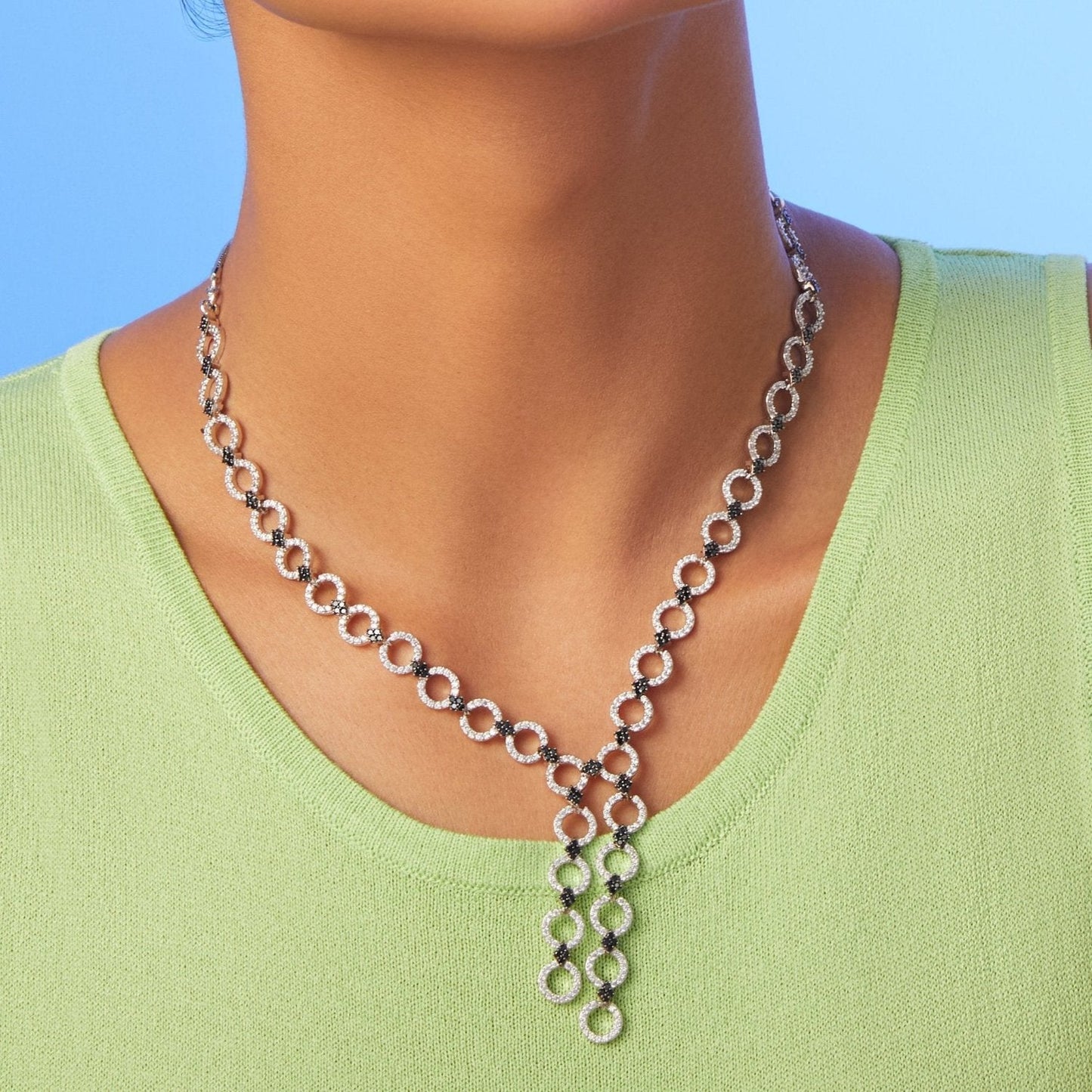 Monochrome Play CZ Silver Lariet Necklace