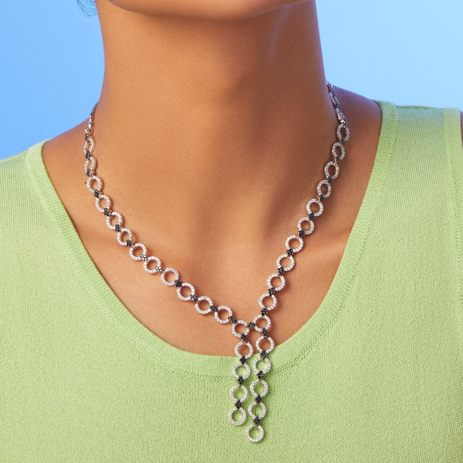 Monochrome Play CZ Silver Lariet Necklace