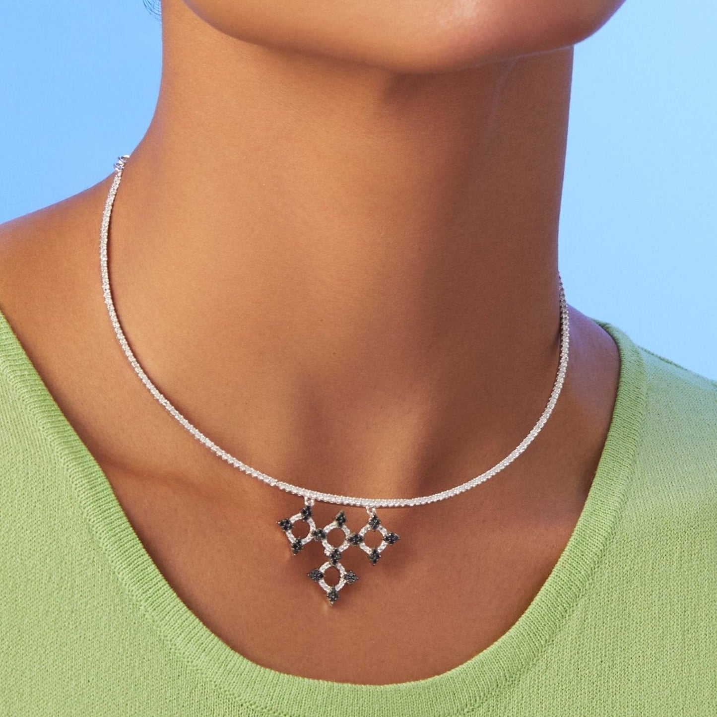 Monochrome Play CZ Silver Cuff Necklace